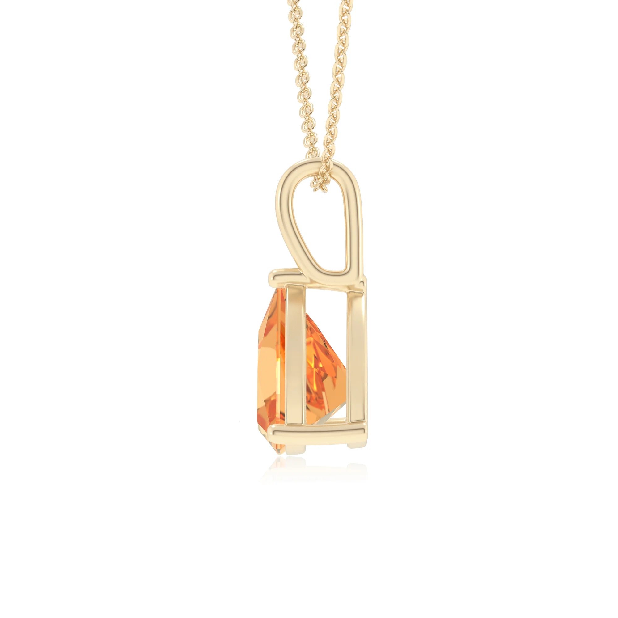 lab grown citrine trillion solitaire necklaces in yellow gold 
