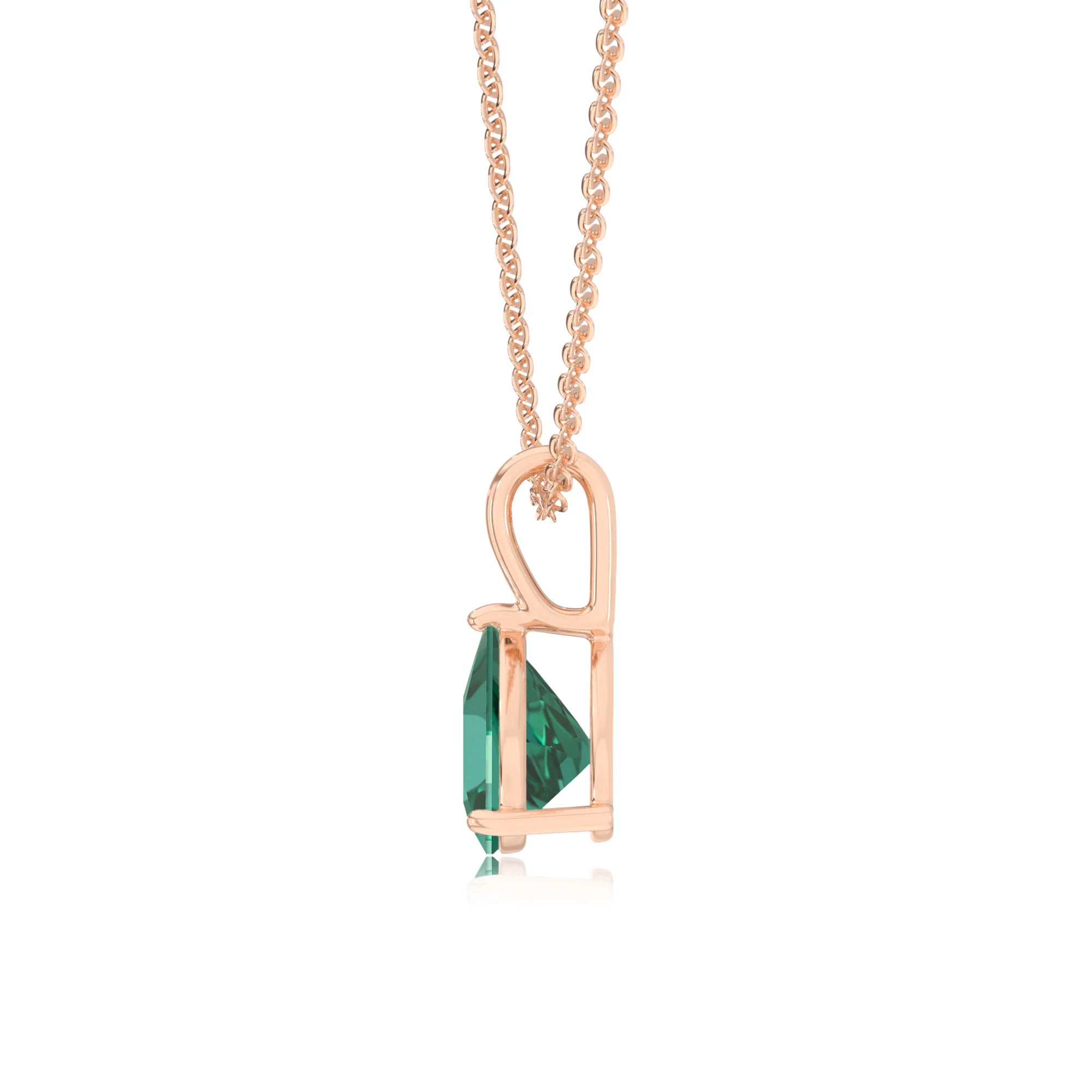 lab grown emerald trillion solitaire necklaces in rose gold 