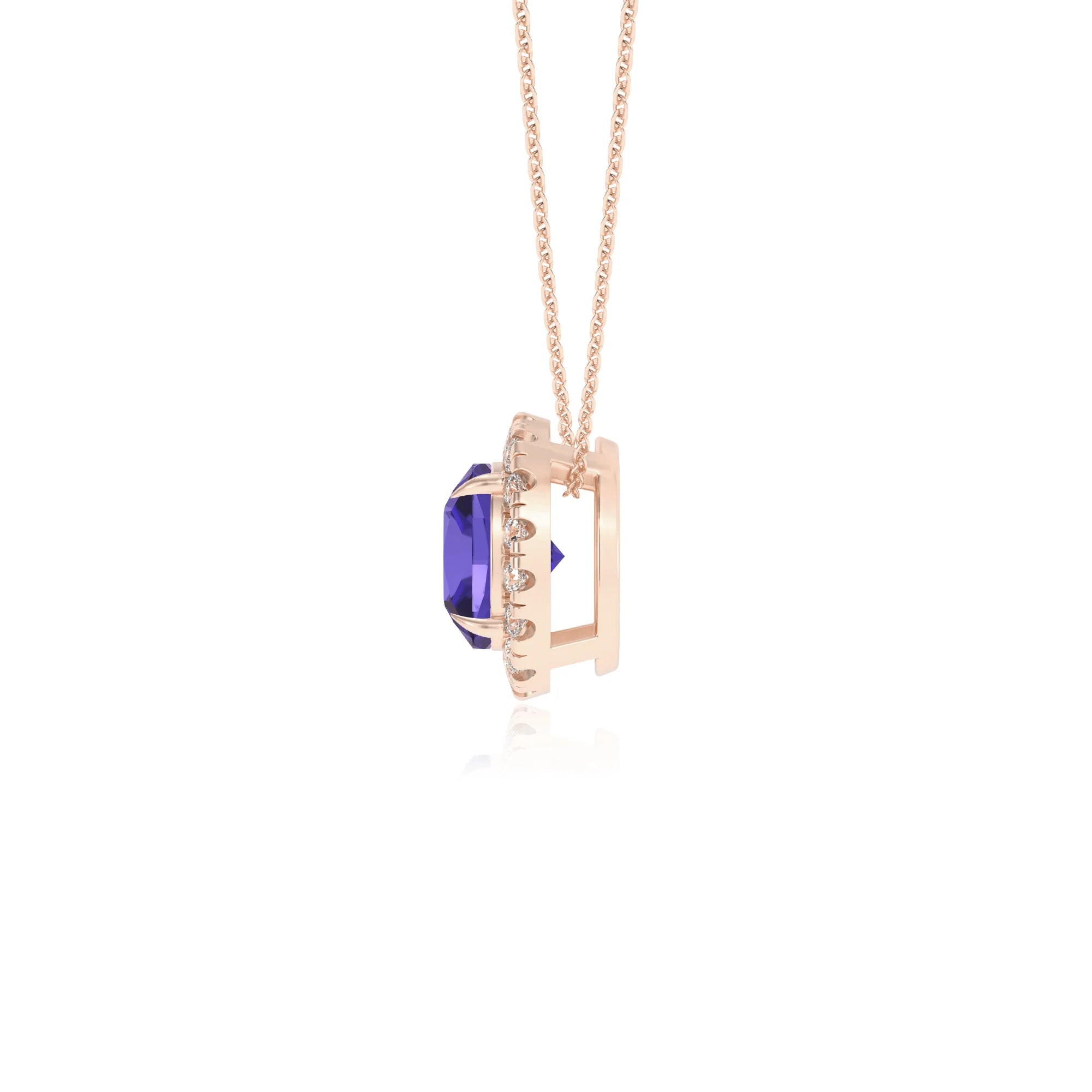 lab grown tanzanite cushion solitaire necklaces in rose gold 