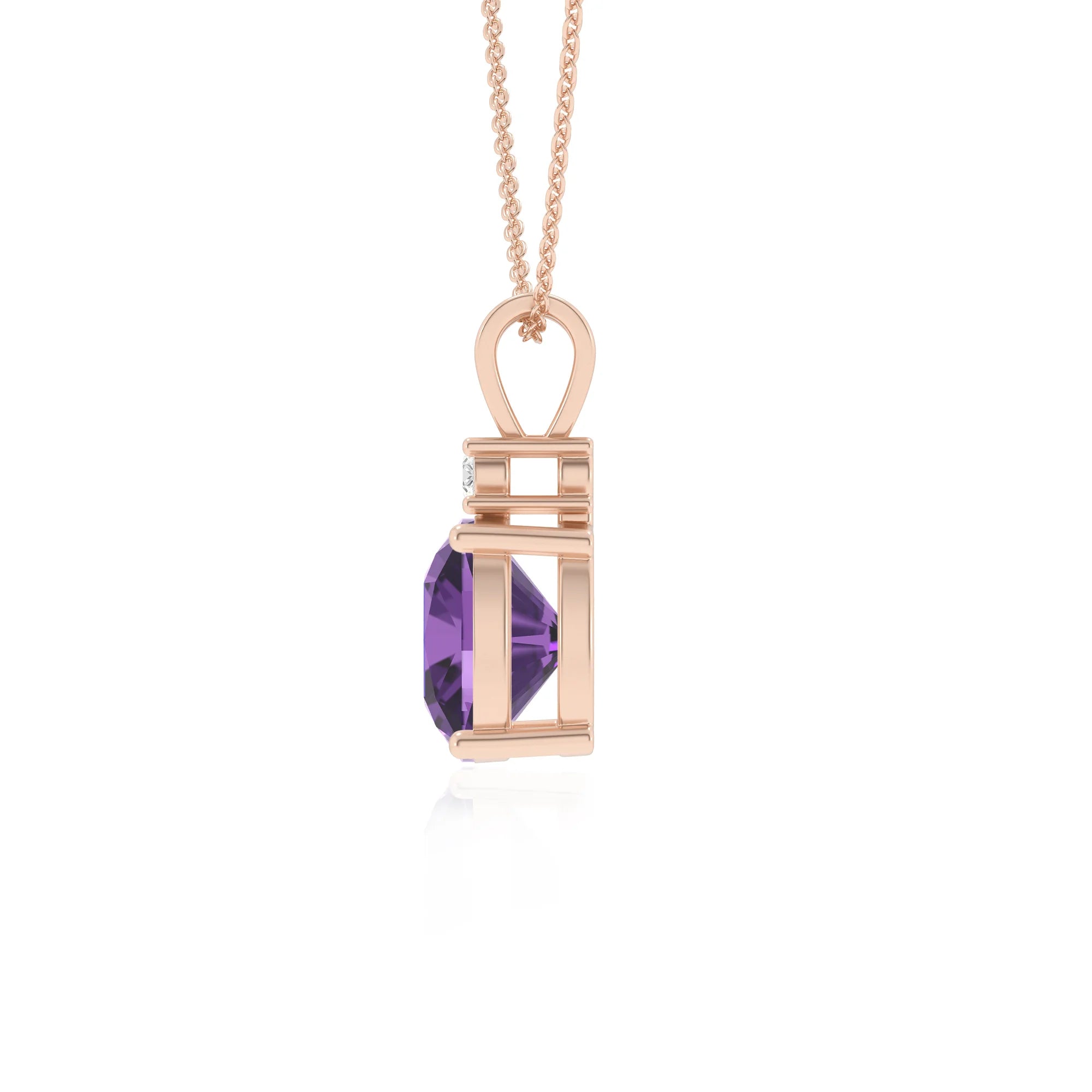 lab grown amethyst cushion solitaire v-bale necklaces in rose gold 