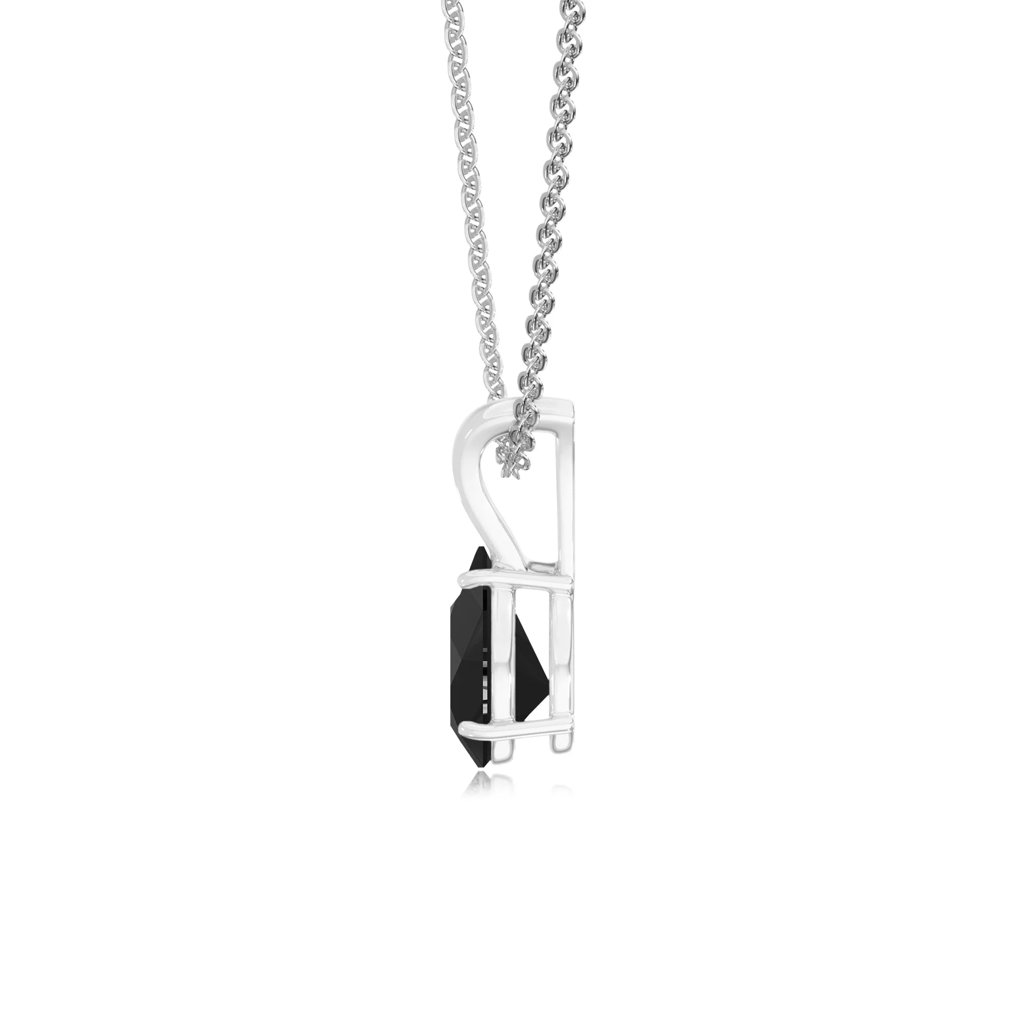 natural black-onyx pear solitaire v-bale necklaces in sterling silver 