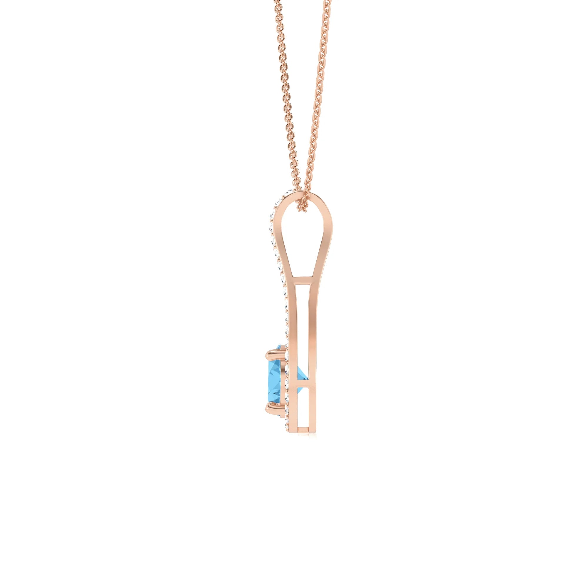 natural swiss-blue-topaz round solitaire v-bale necklaces in rose gold 