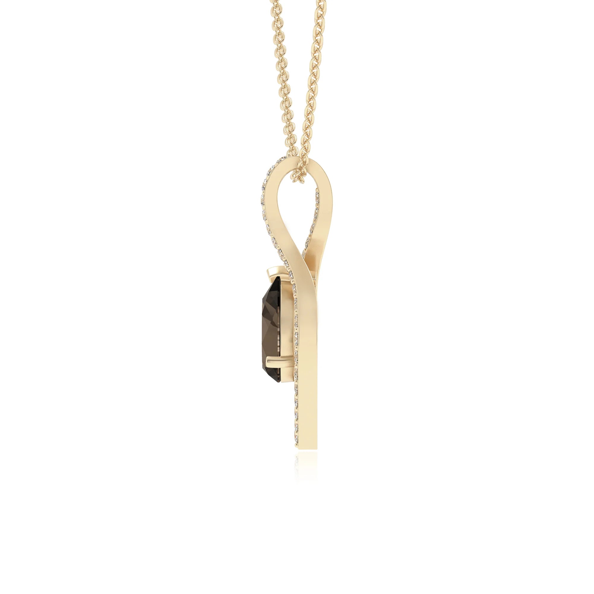 natural smoky-quartz pear infinity necklaces in yellow gold 
