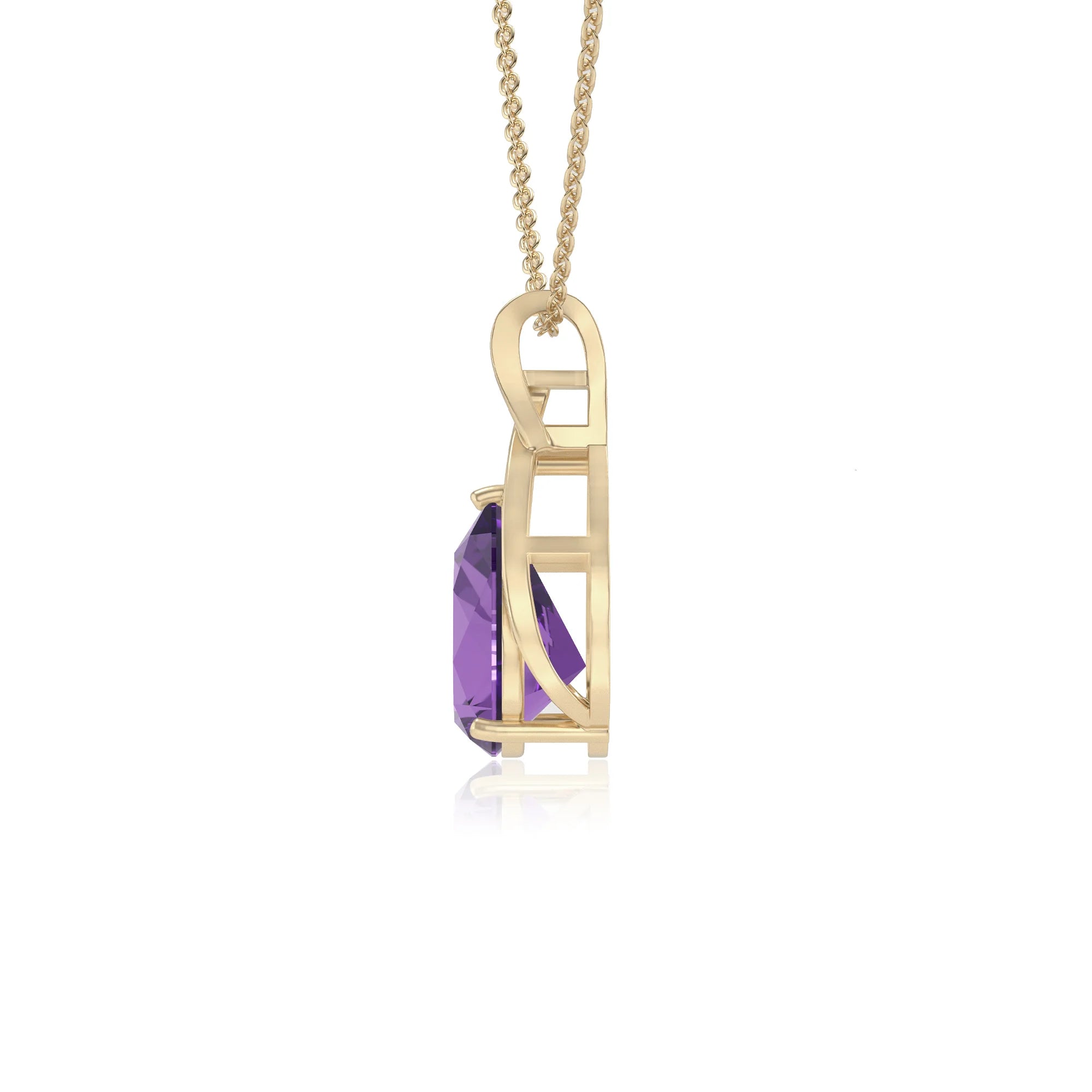 lab grown amethyst pear solitaire necklaces in yellow gold 