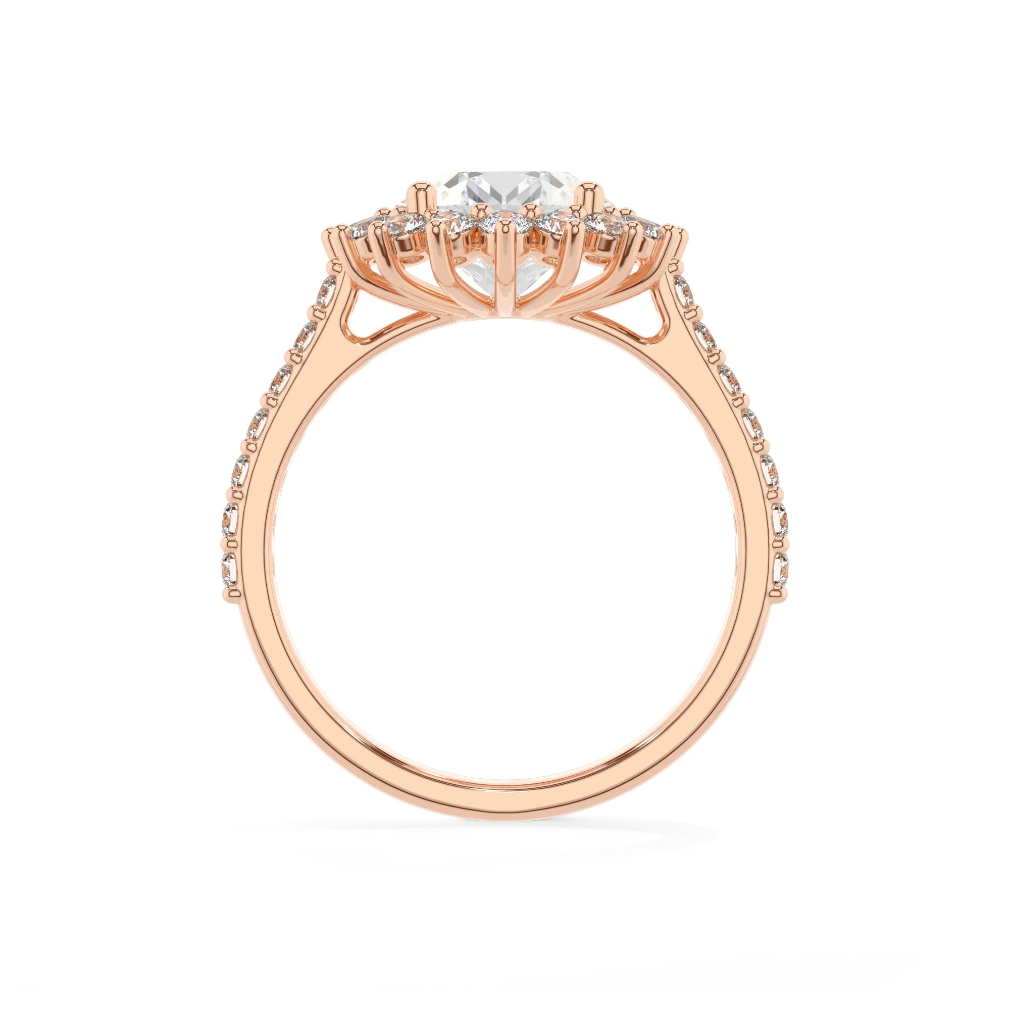 lab grown moissanite round solitaire rings in rose gold 