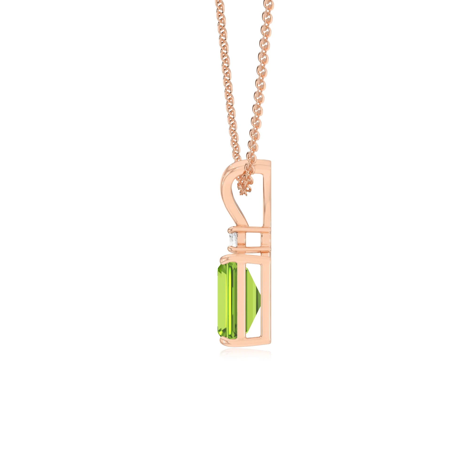 natural peridot emerald cut solitaire v-bale necklaces in rose gold 