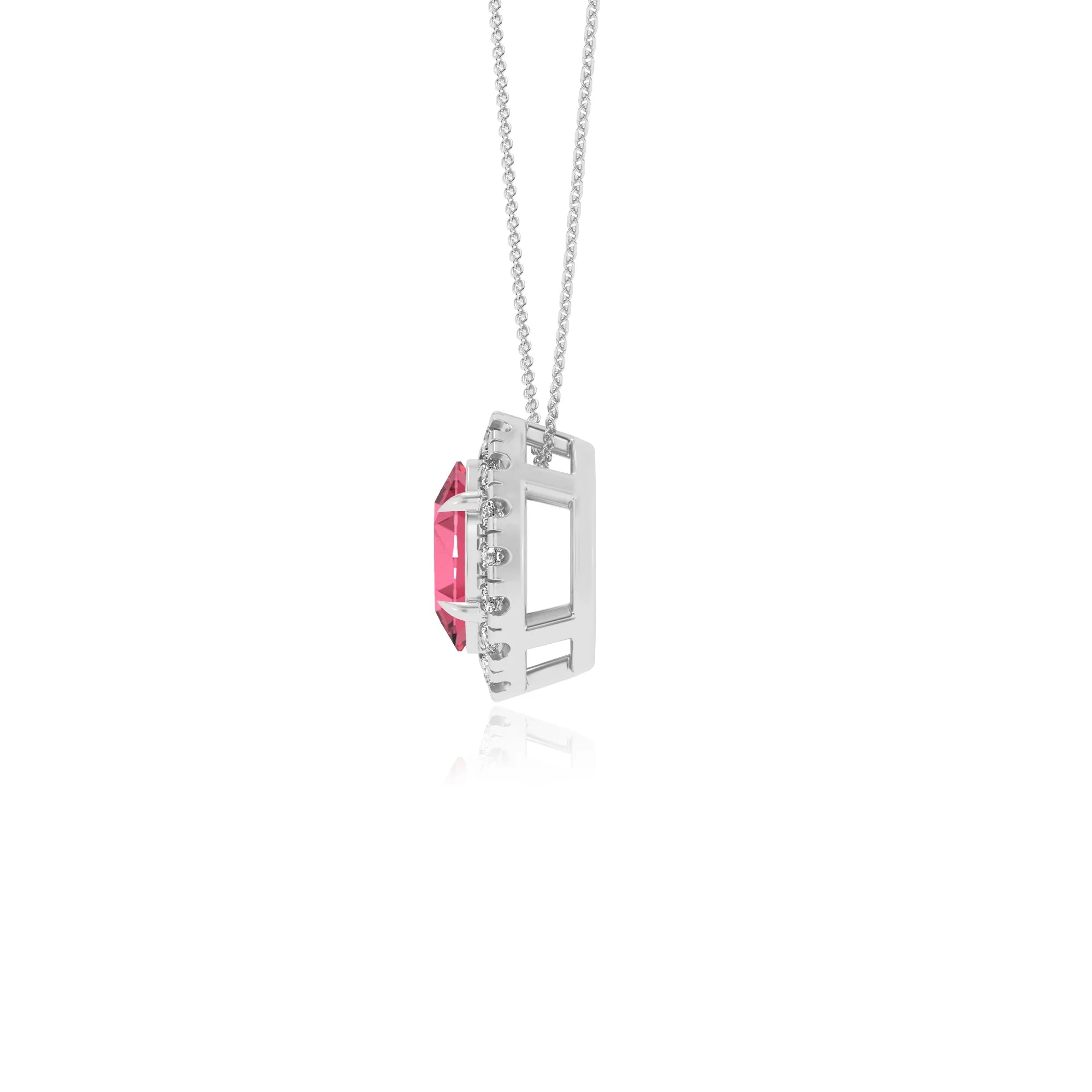 lab grown pink tourmaline oval solitaire necklaces in platinum 