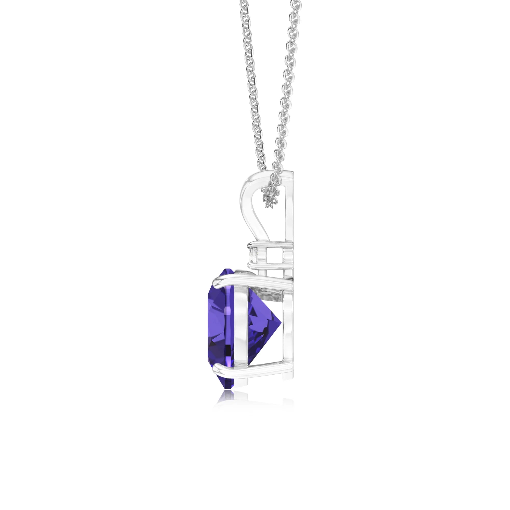 lab grown tanzanite heart solitaire v-bale necklaces in white gold 