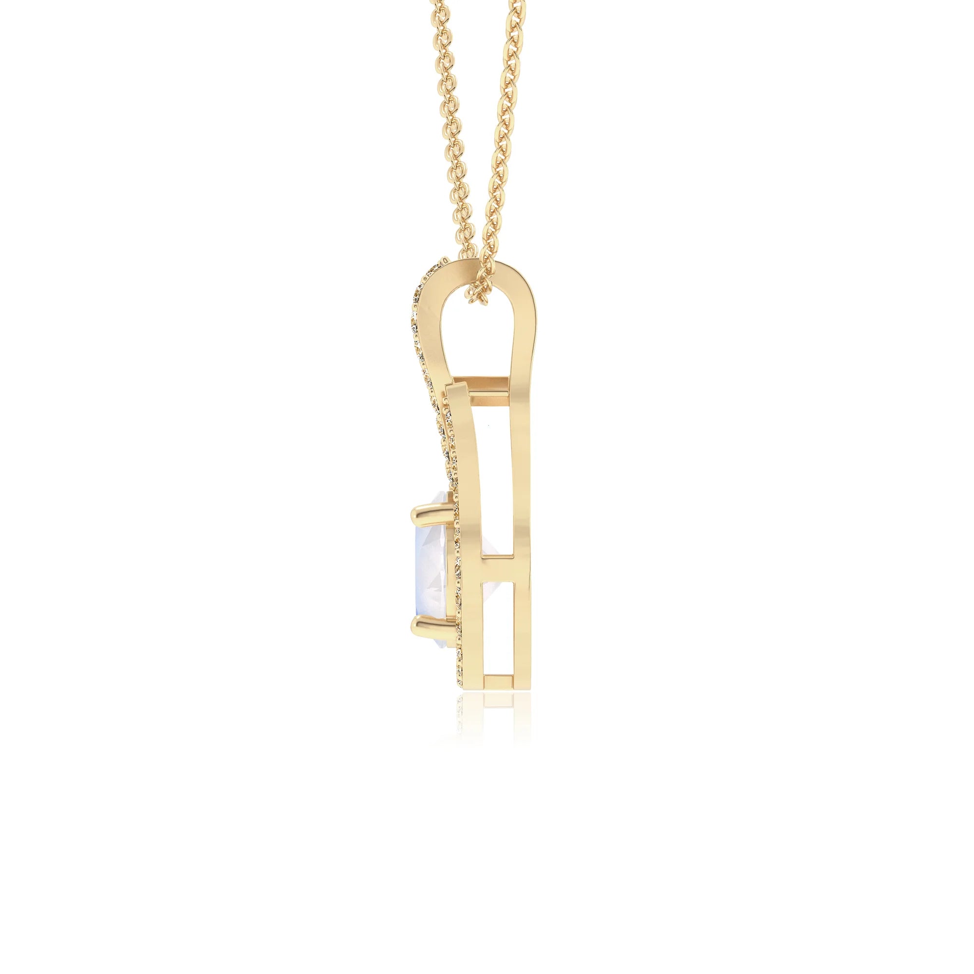 natural rainbow-moonstone round solitaire necklaces in yellow gold 