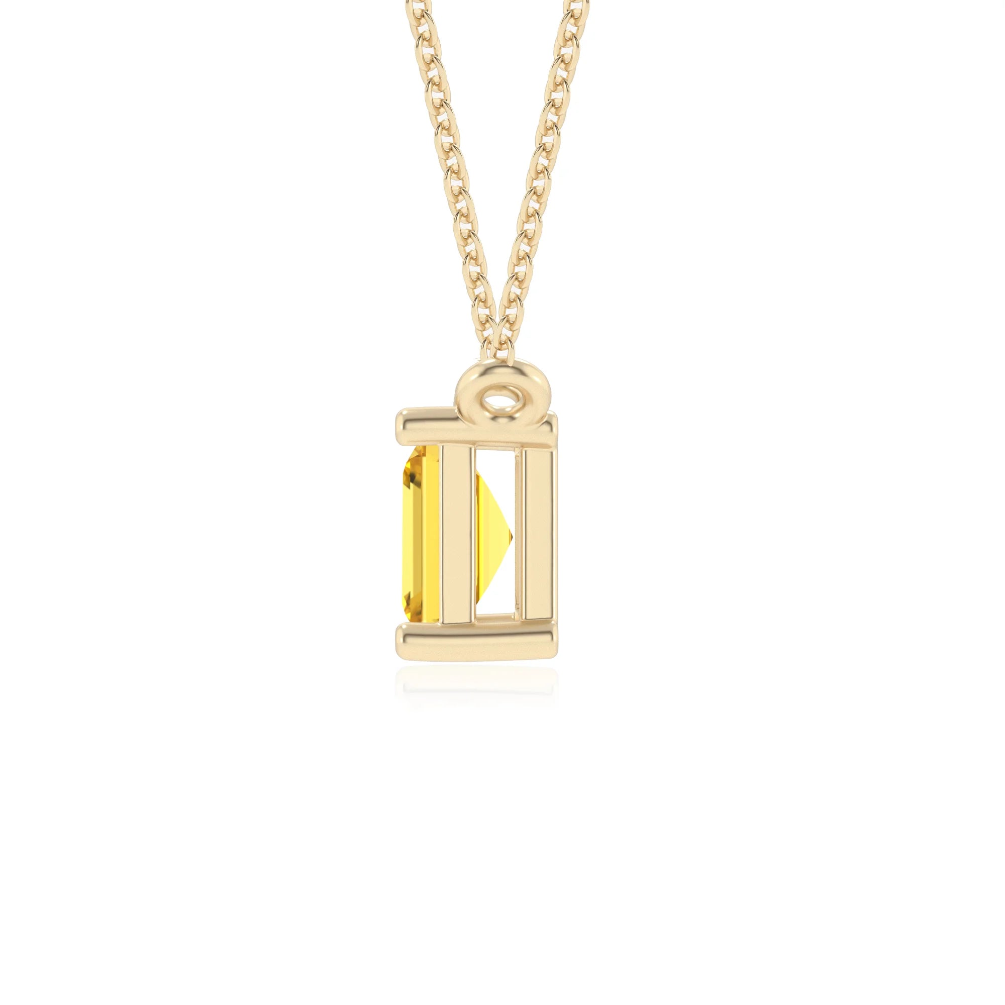 lab grown yellow-sapphire emerald cut solitaire necklaces in yellow gold 