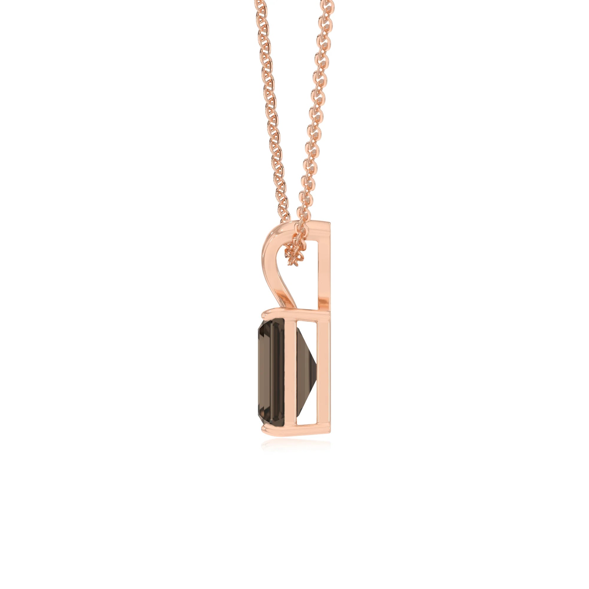 natural smoky-quartz emerald cut solitaire v-bale necklaces in rose gold 