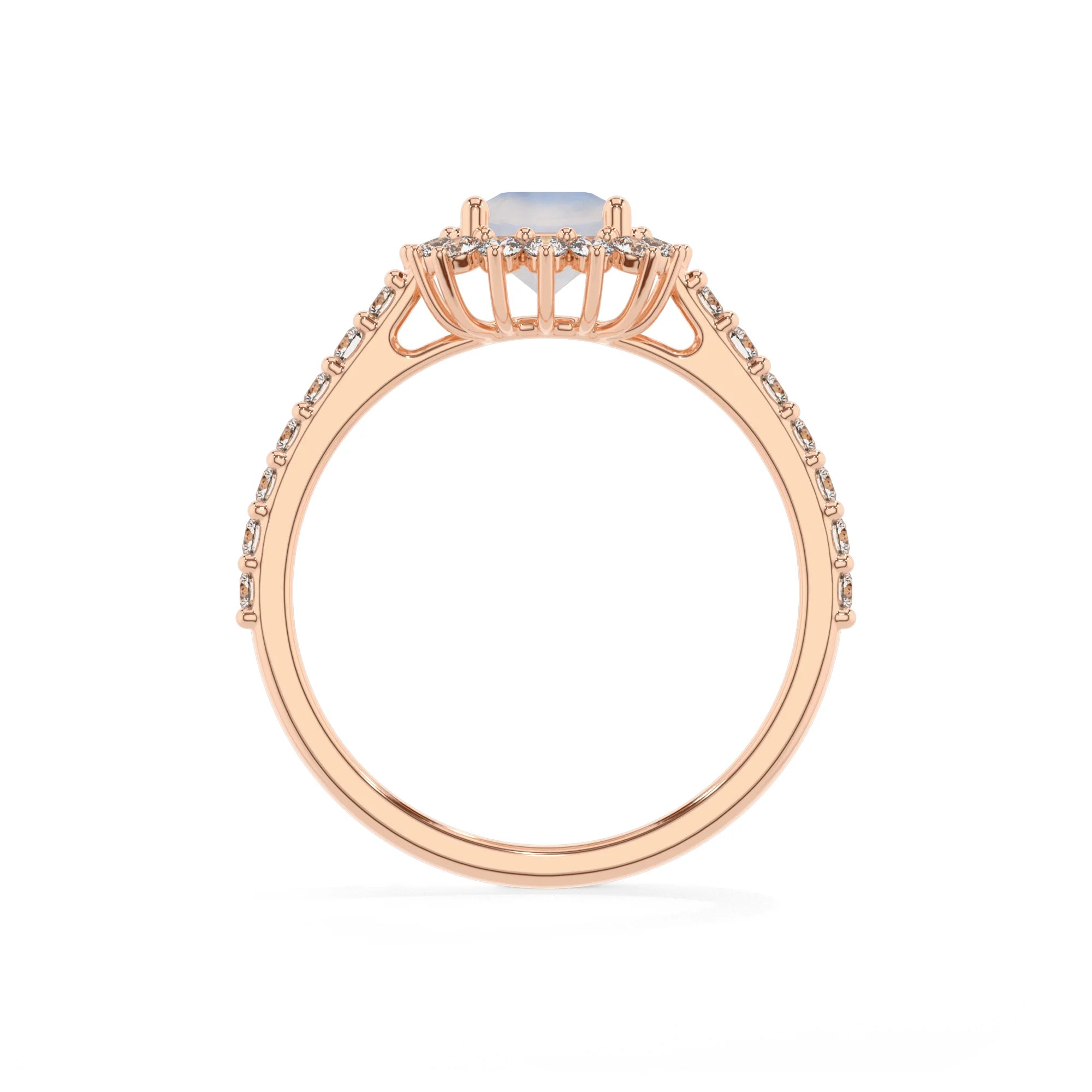 natural rainbow-moonstone cushion solitaire rings in rose gold 