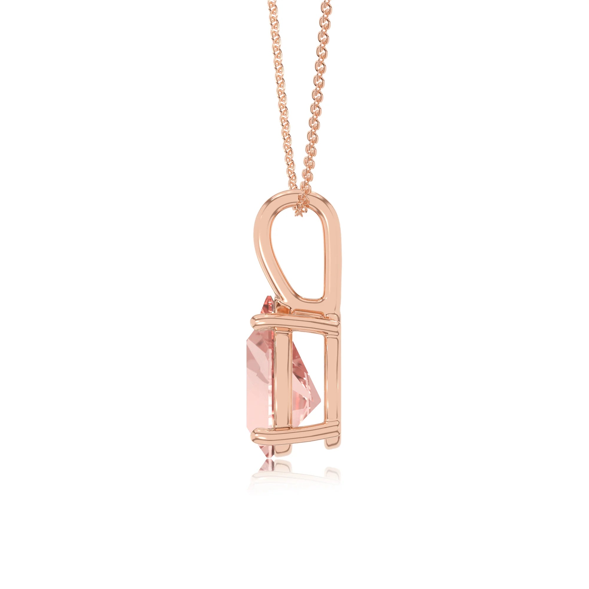 lab grown morganite pear solitaire necklaces in rose gold 