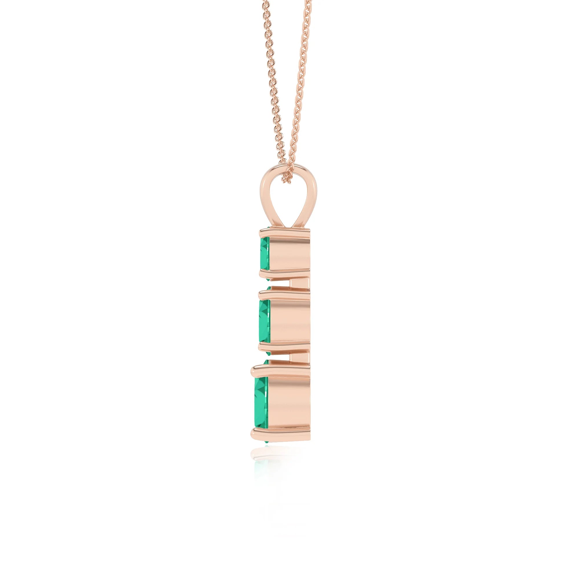lab grown emerald round bar v-bale necklaces in rose gold 