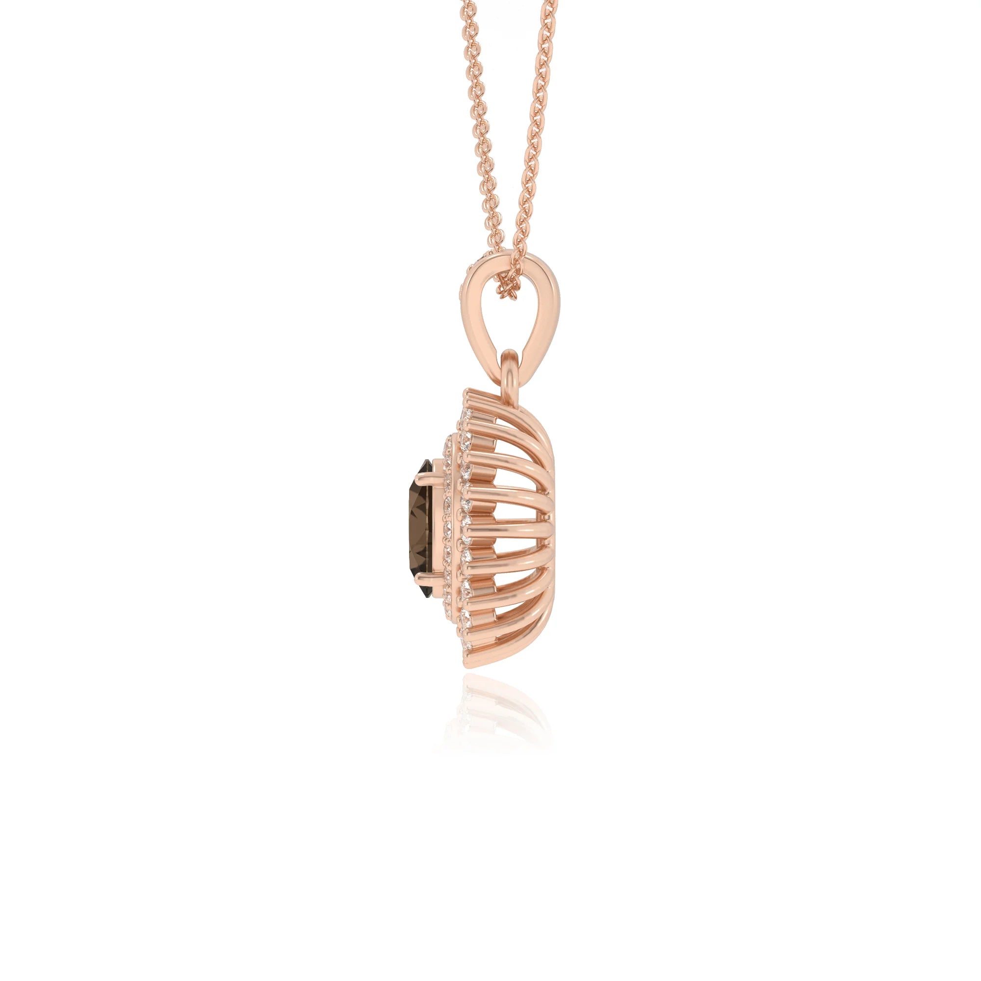 natural smoky-quartz oval halo necklaces in rose gold 