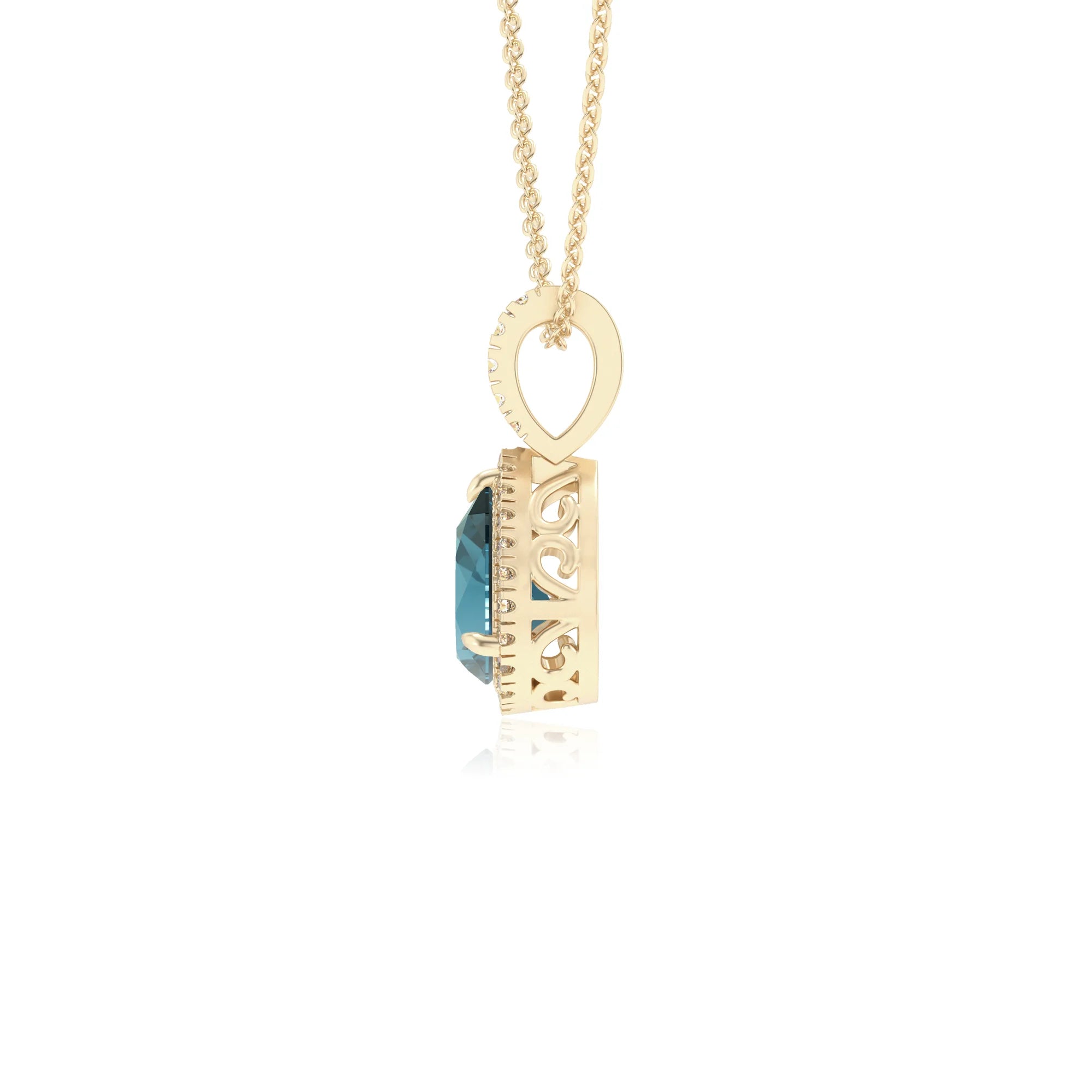 natural london-blue-topaz pear solitaire necklaces in yellow gold 