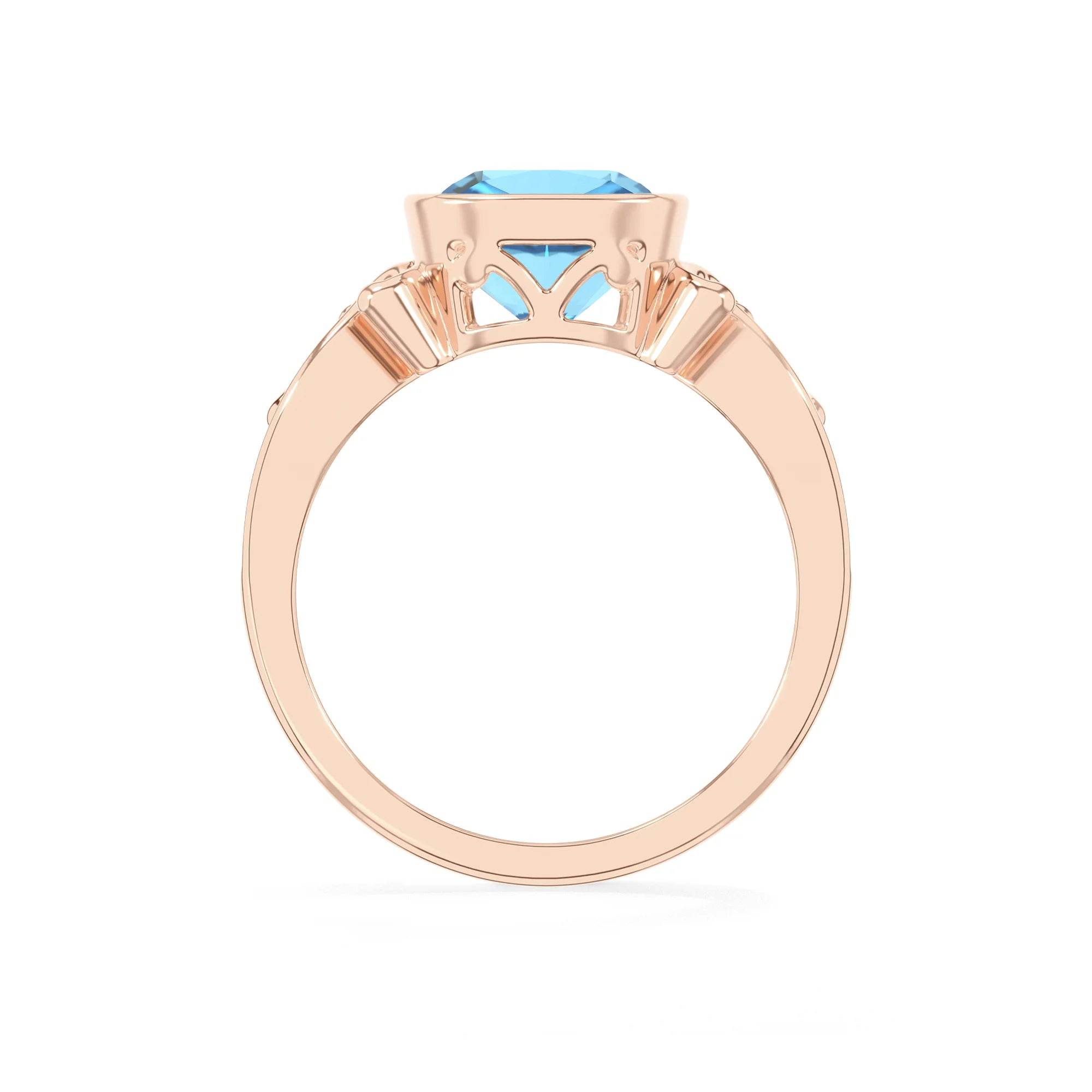 natural swiss-blue-topaz cushion solitaire rings in rose gold 