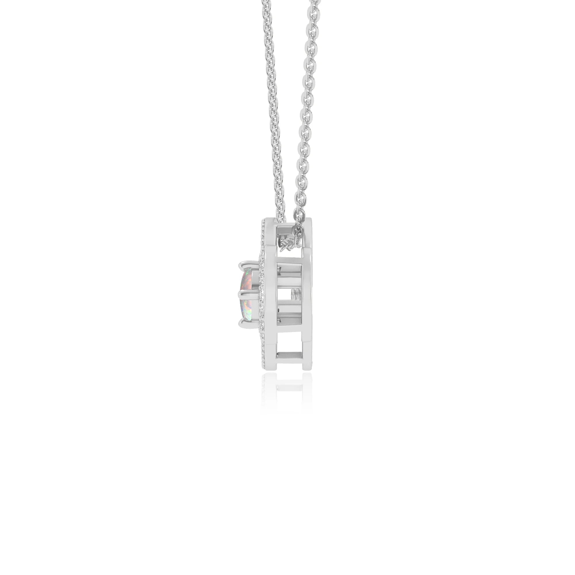 lab grown opal round solitaire necklaces in white gold 