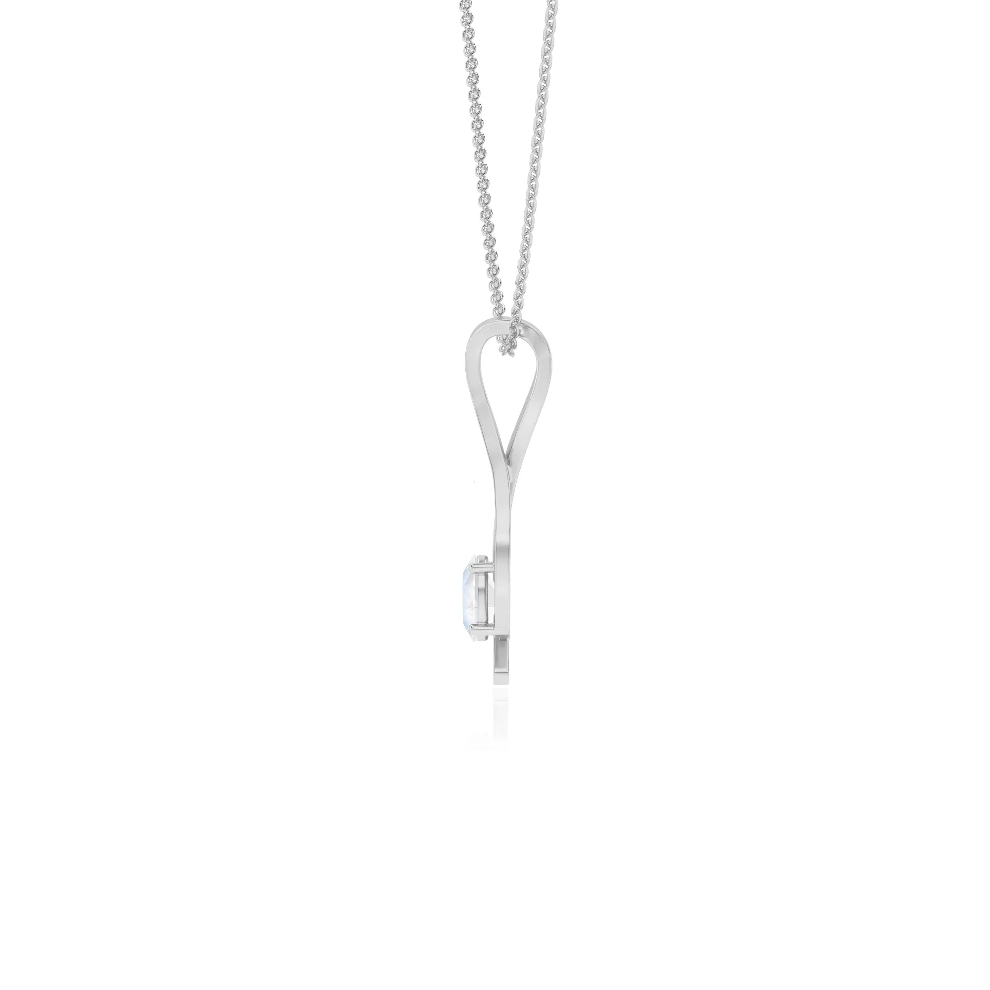 natural rainbow-moonstone oval solitaire necklaces in platinum 