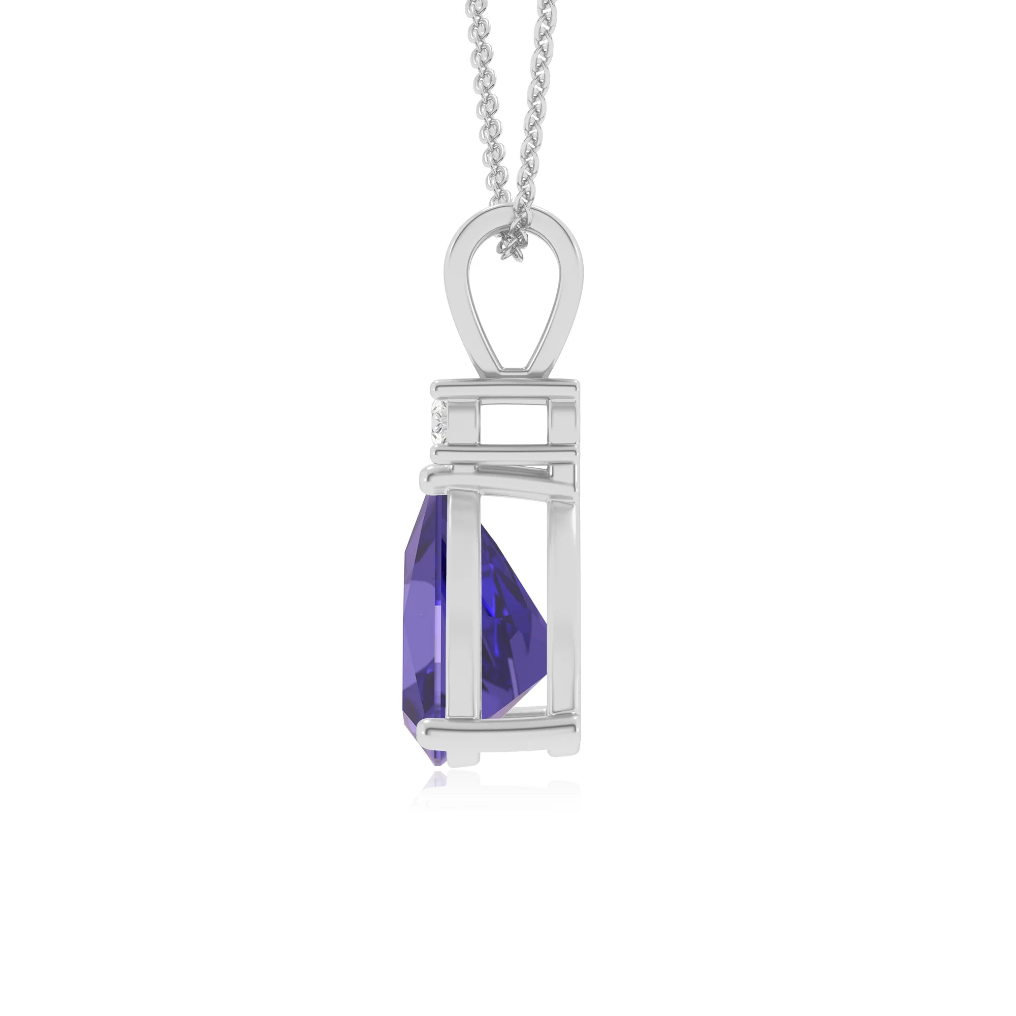 lab grown tanzanite trillion solitaire v-bale necklaces in sterling silver 