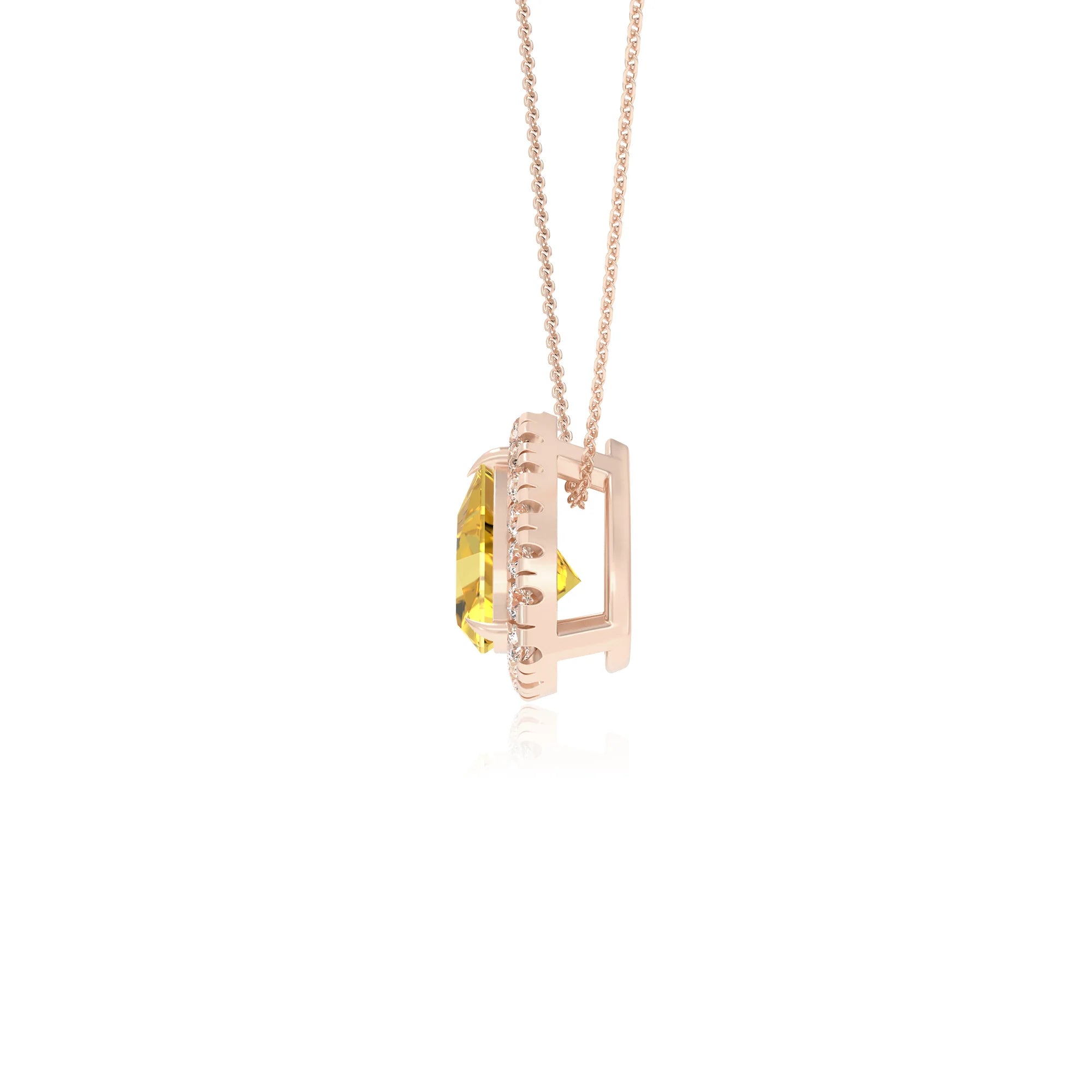 lab grown yellow sapphire trillion solitaire necklaces in rose gold 