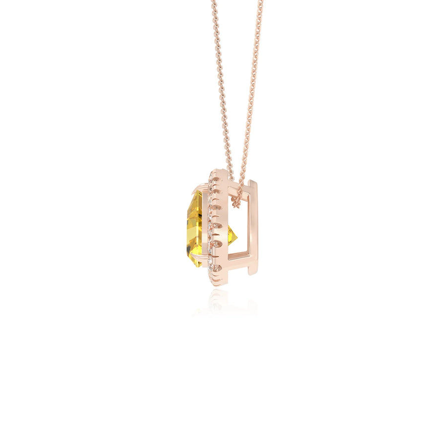 lab grown yellow sapphire trillion solitaire necklaces in rose gold 