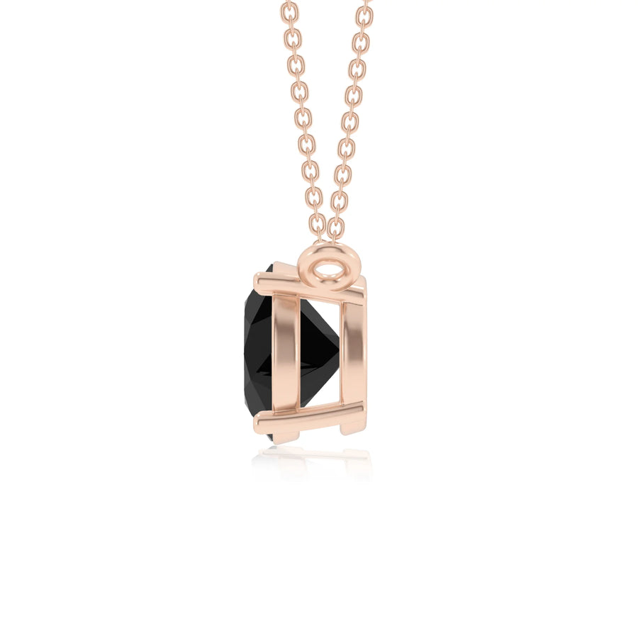 natural black-onyx round solitaire necklaces in rose gold 