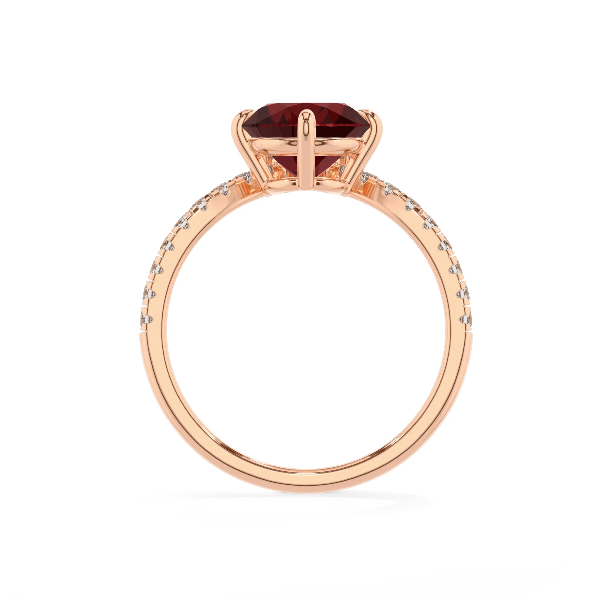 natural garnet round solitaire rings in rose gold 