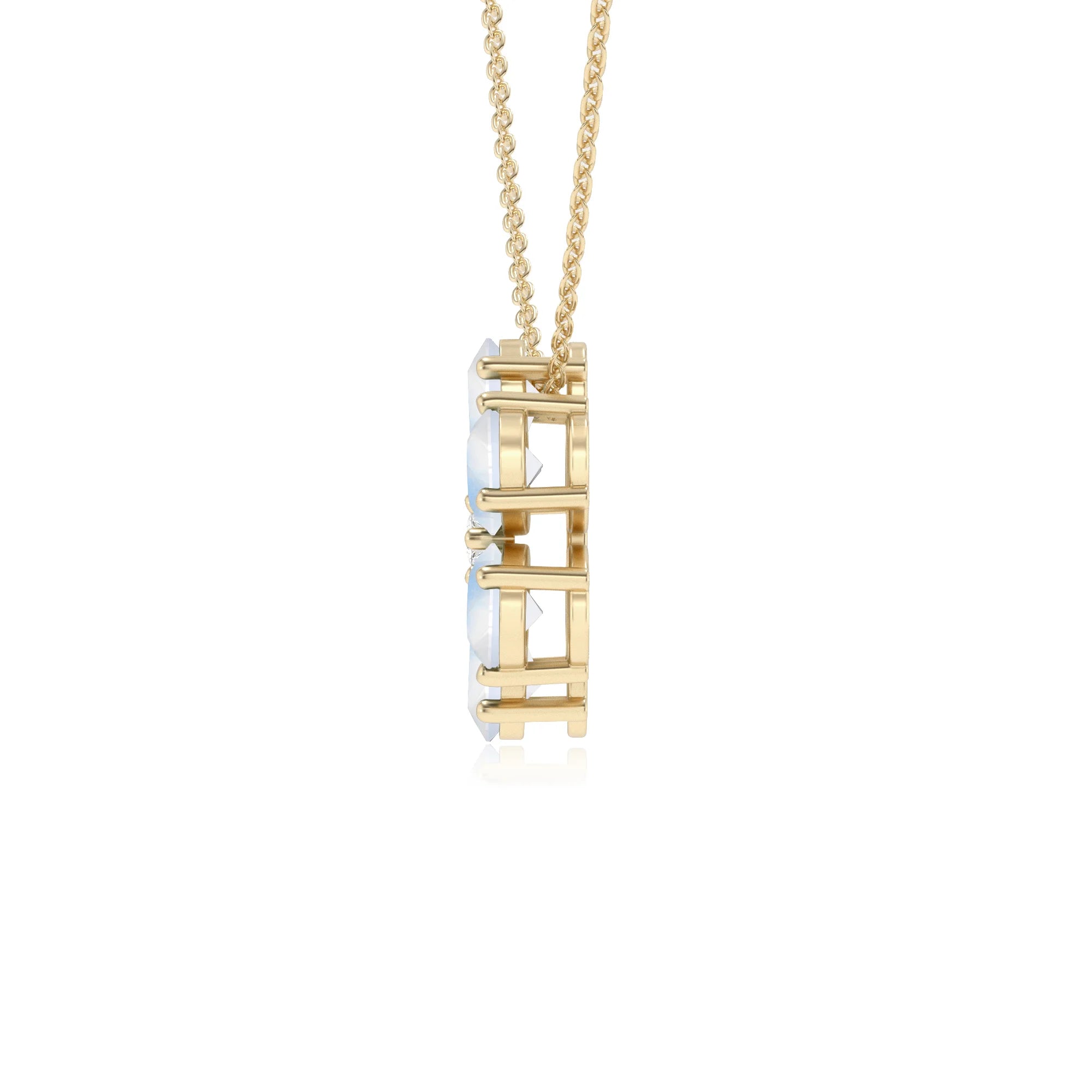 natural rainbow-moonstone pear solitaire necklaces in yellow gold 