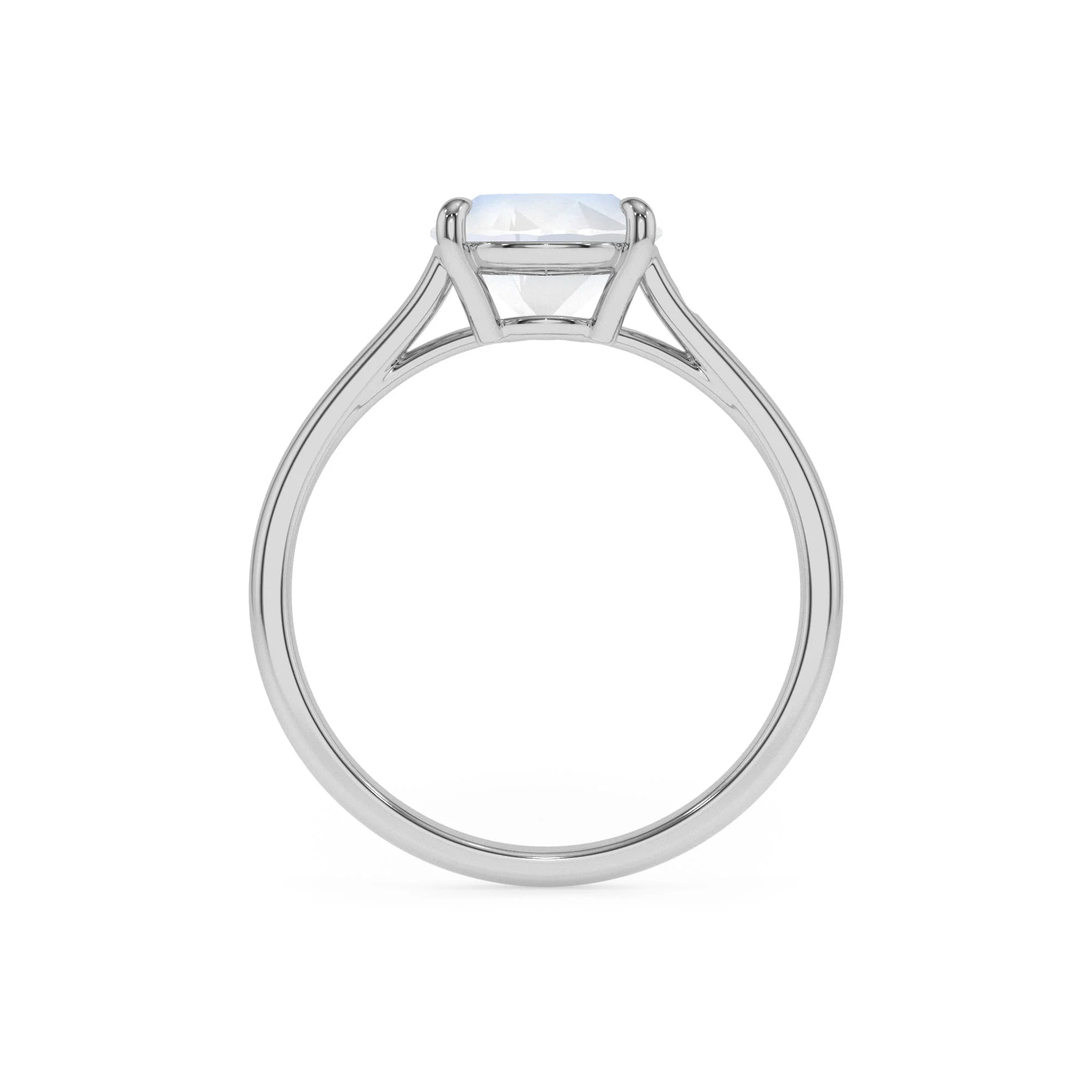 natural rainbow-moonstone cushion solitaire rings in platinum 