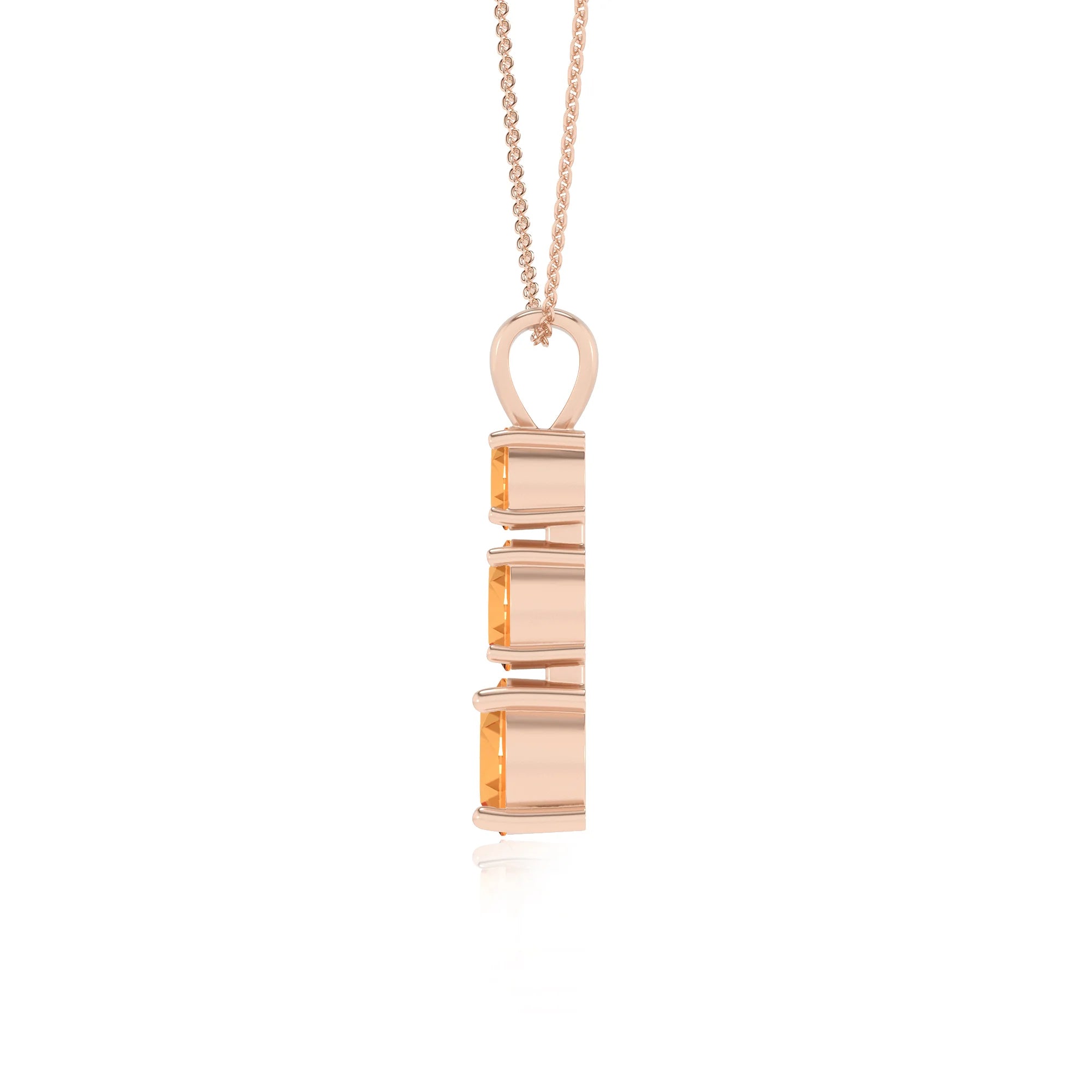lab grown citrine round bar v-bale necklaces in rose gold 