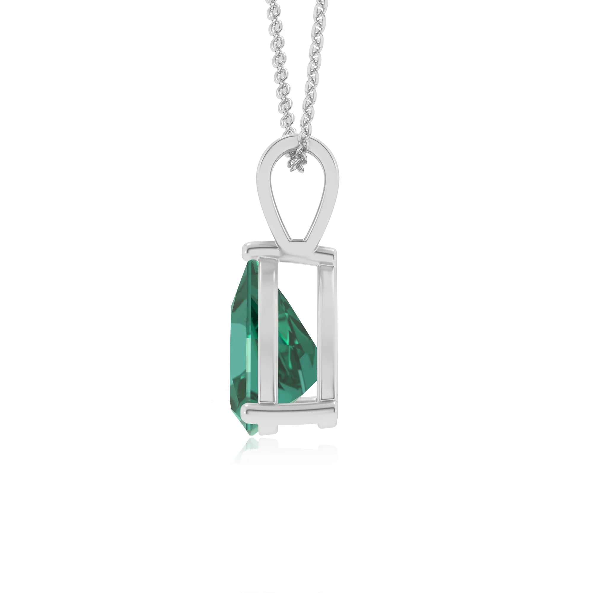lab grown emerald trillion solitaire v-bale necklaces in sterling silver 