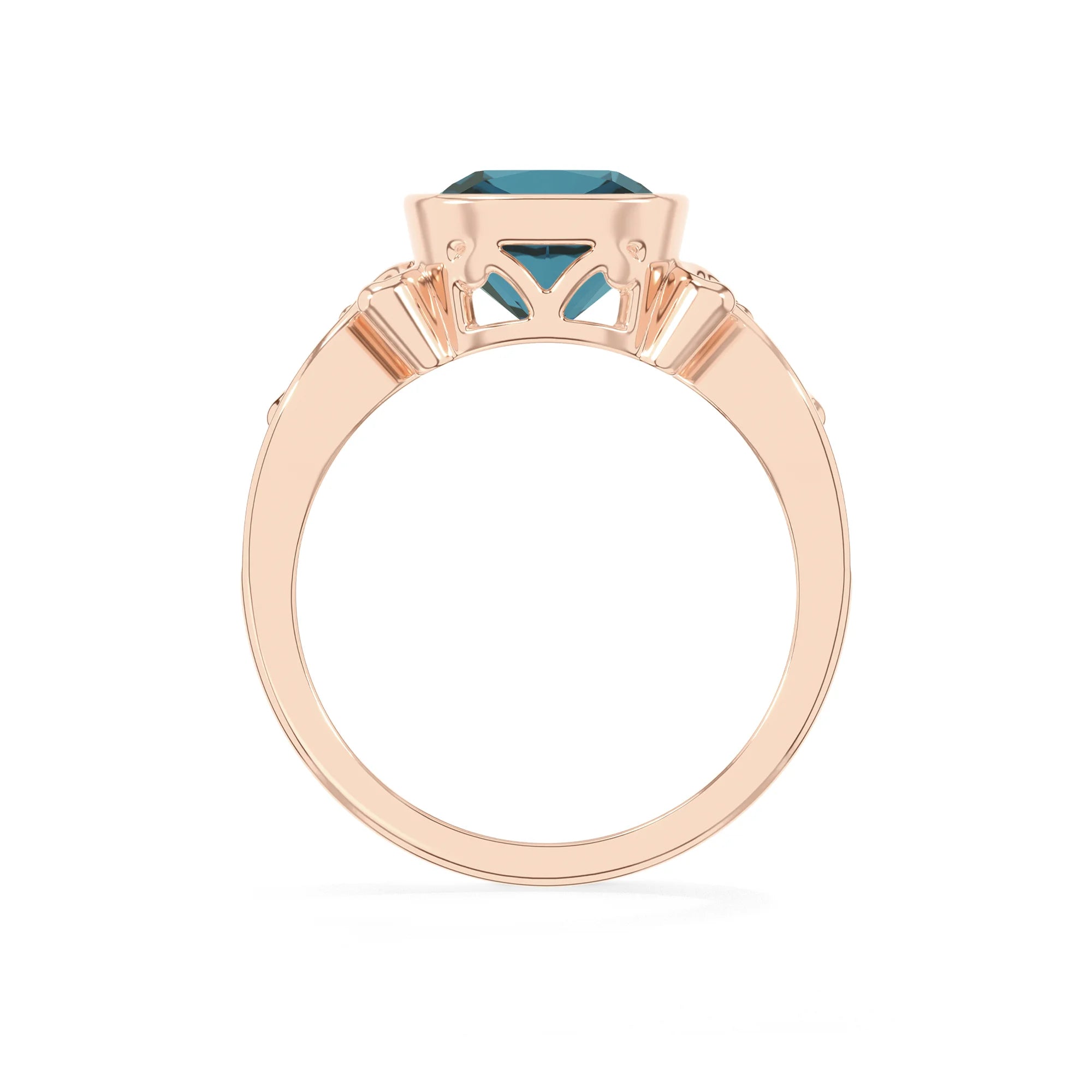 natural london-blue-topaz cushion solitaire rings in rose gold 