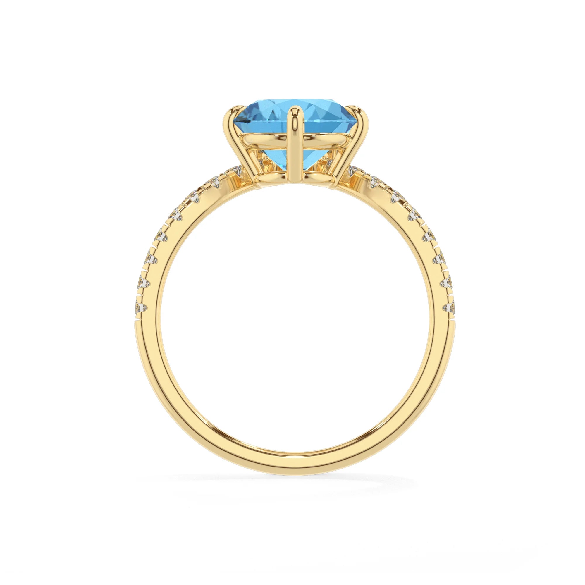 natural swiss-blue-topaz round solitaire rings in yellow gold 