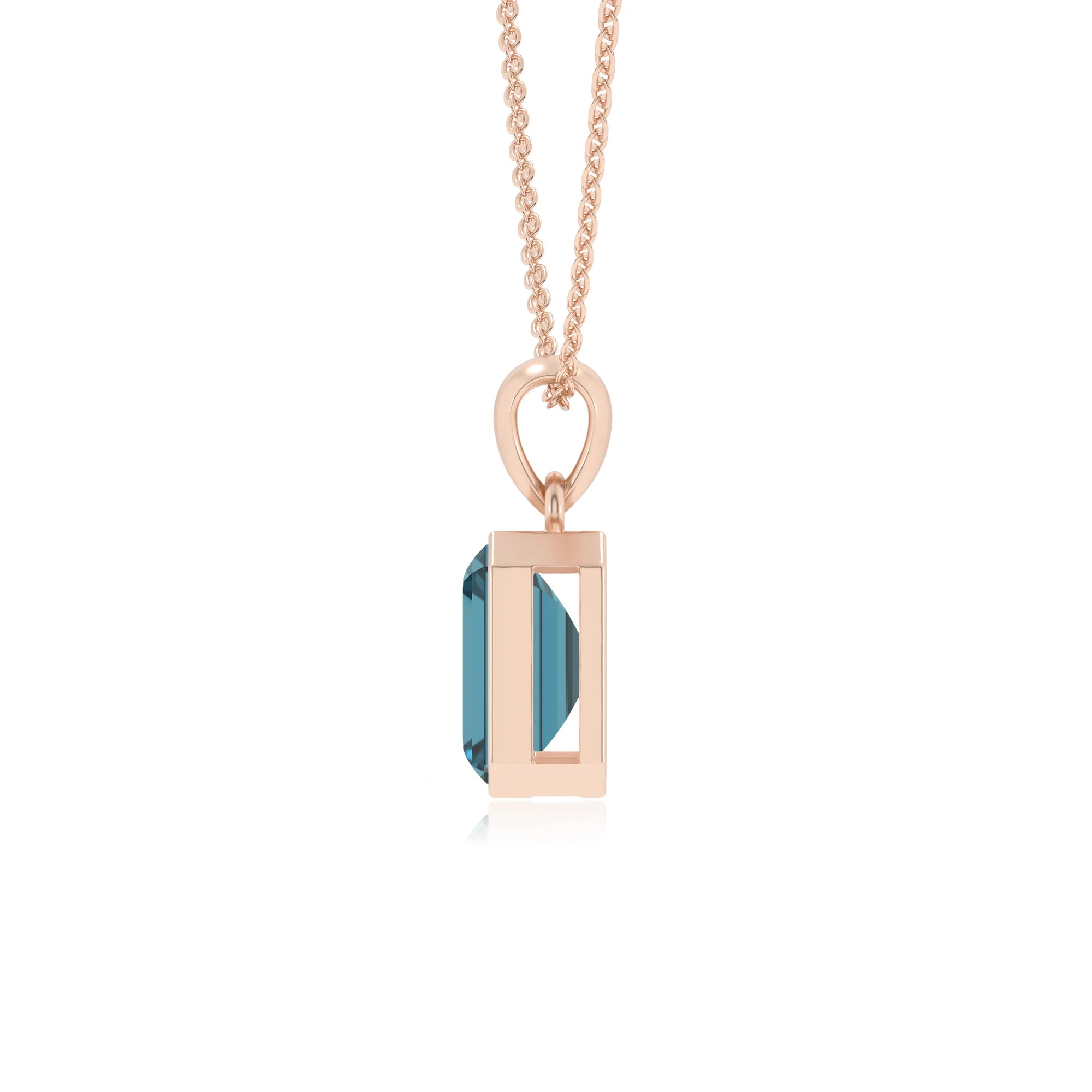 natural london-blue-topaz emerald cut solitaire necklaces in rose gold 