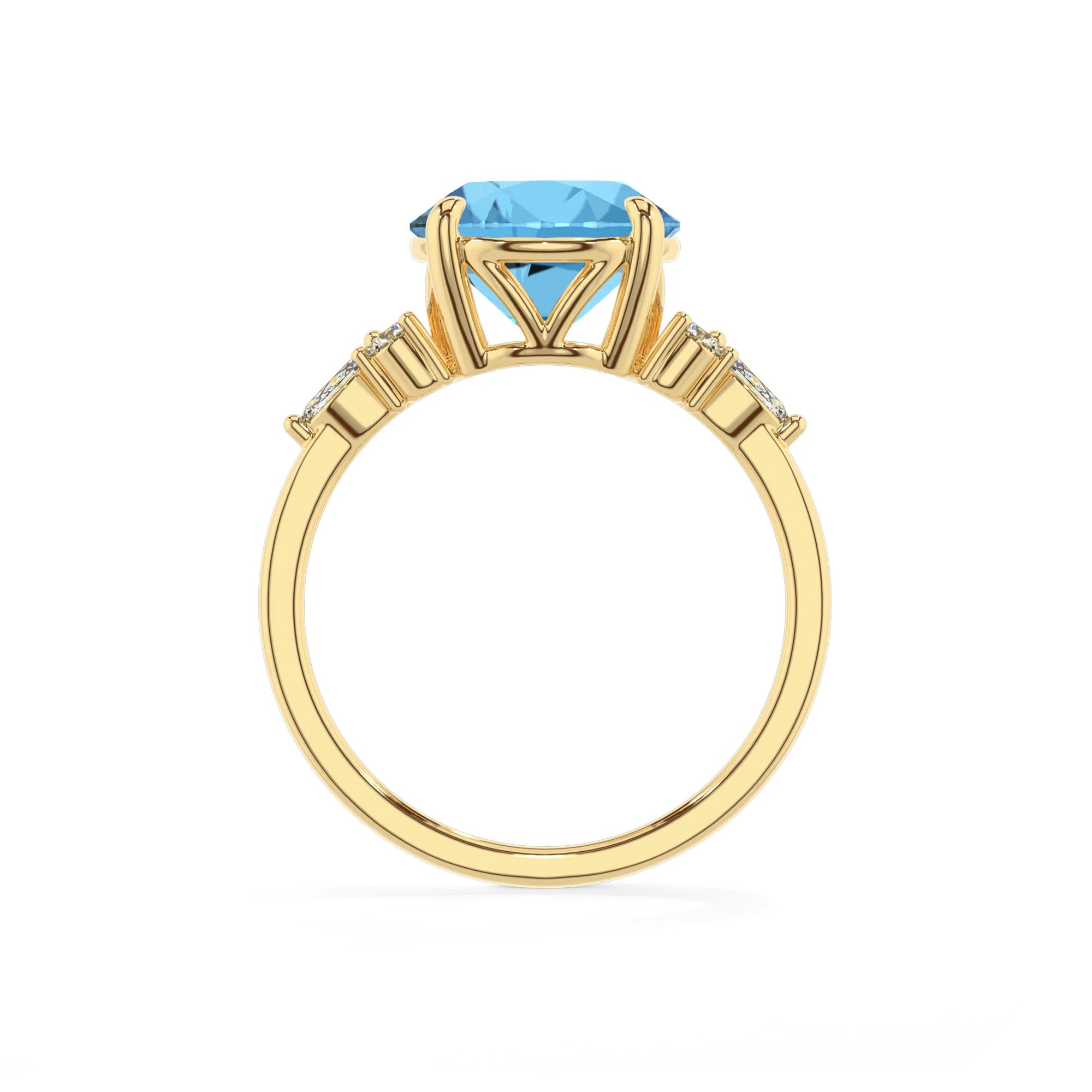 natural swiss-blue-topaz round solitaire rings in yellow gold 