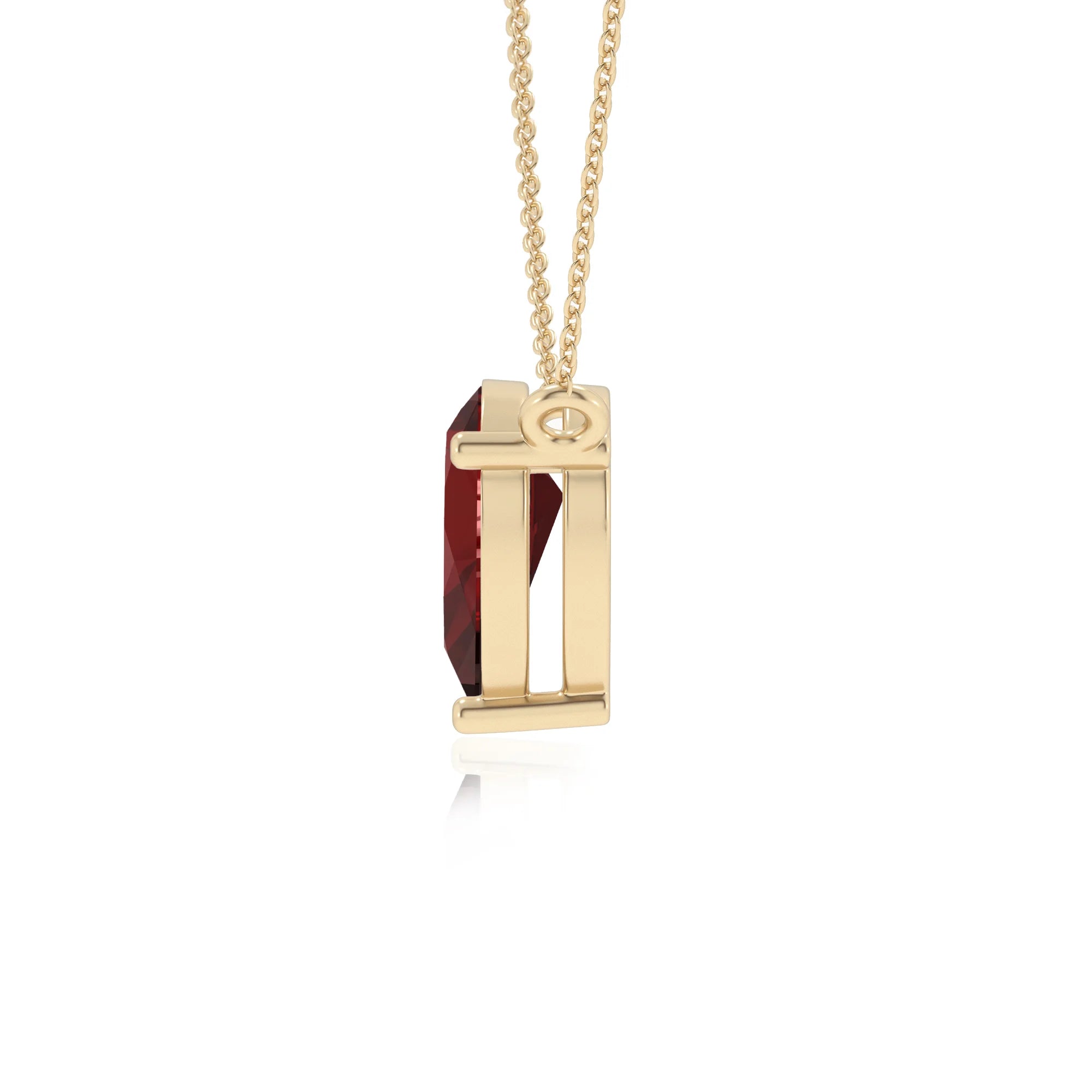 natural garnet pear solitaire necklaces in yellow gold 