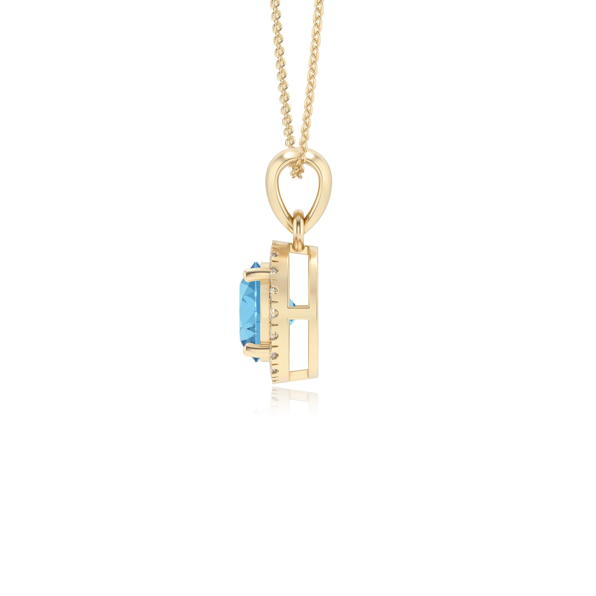 natural swiss-blue-topaz round solitaire necklaces in yellow gold 