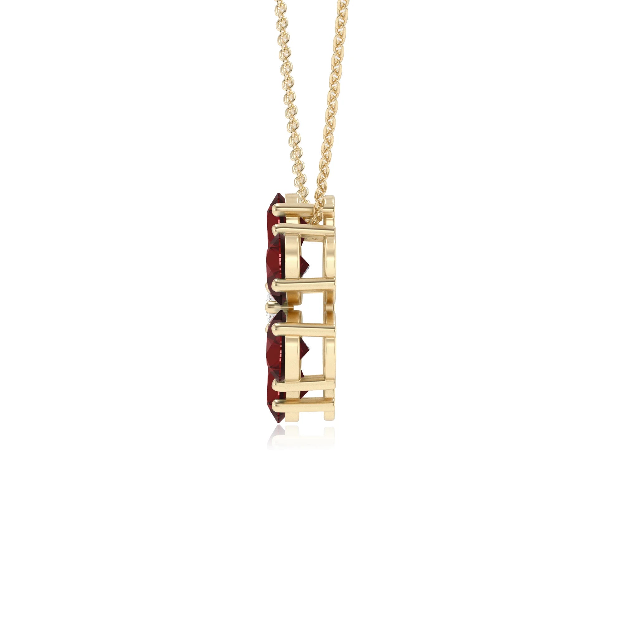 natural garnet pear solitaire necklaces in yellow gold 