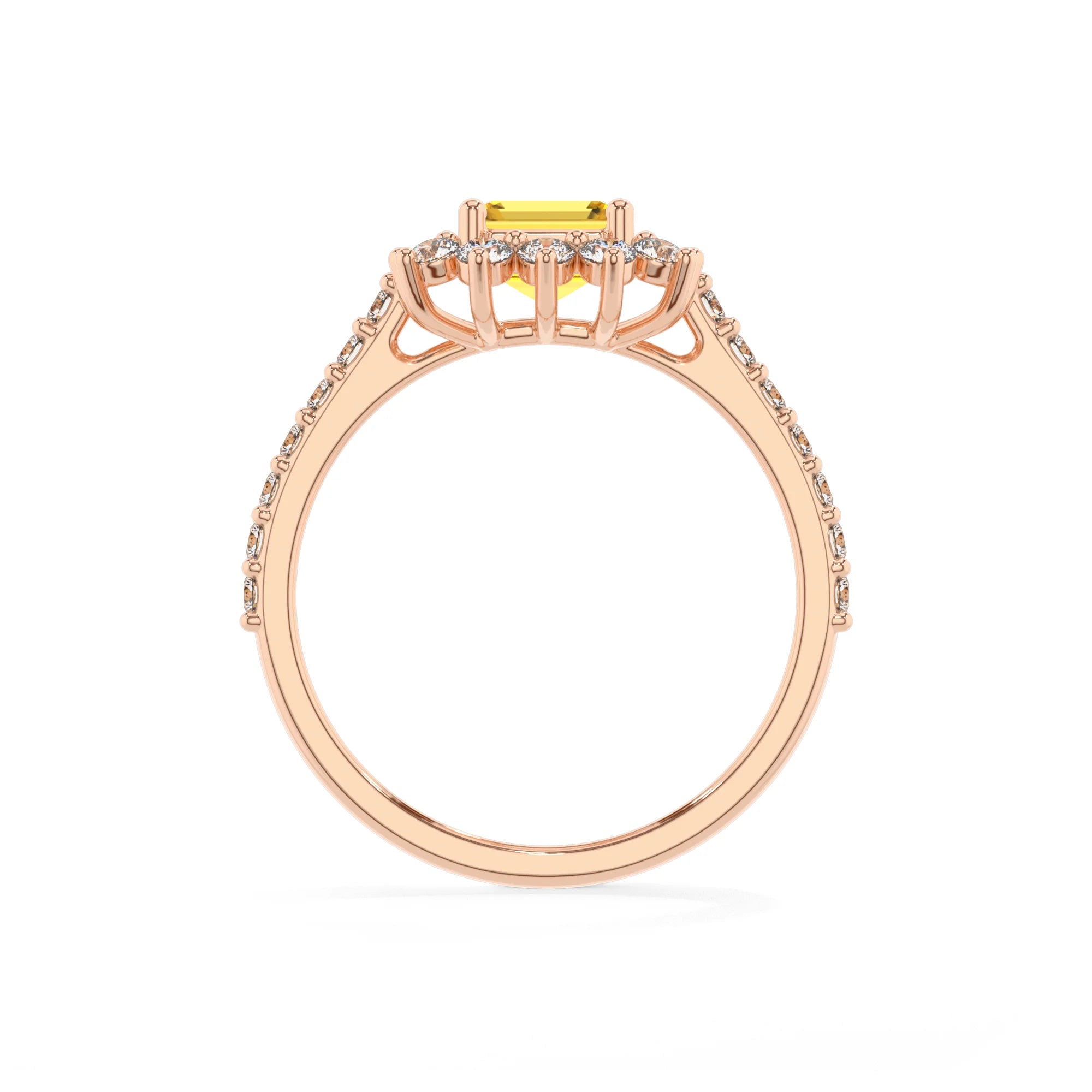lab grown yellow-sapphire emerald cut solitaire rings in rose gold 