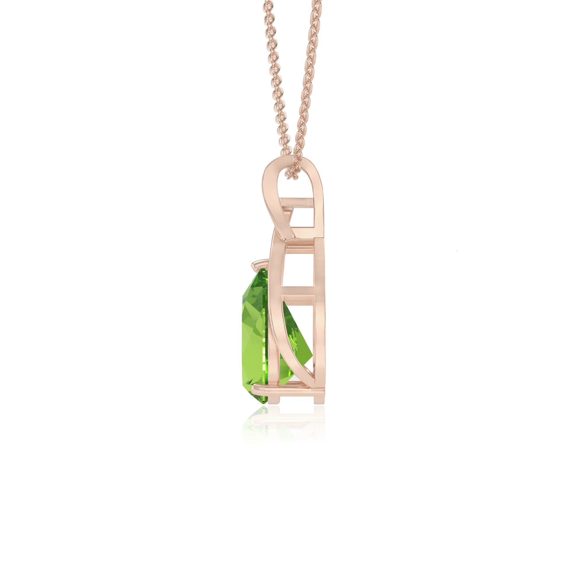 natural peridot pear solitaire necklaces in rose gold 