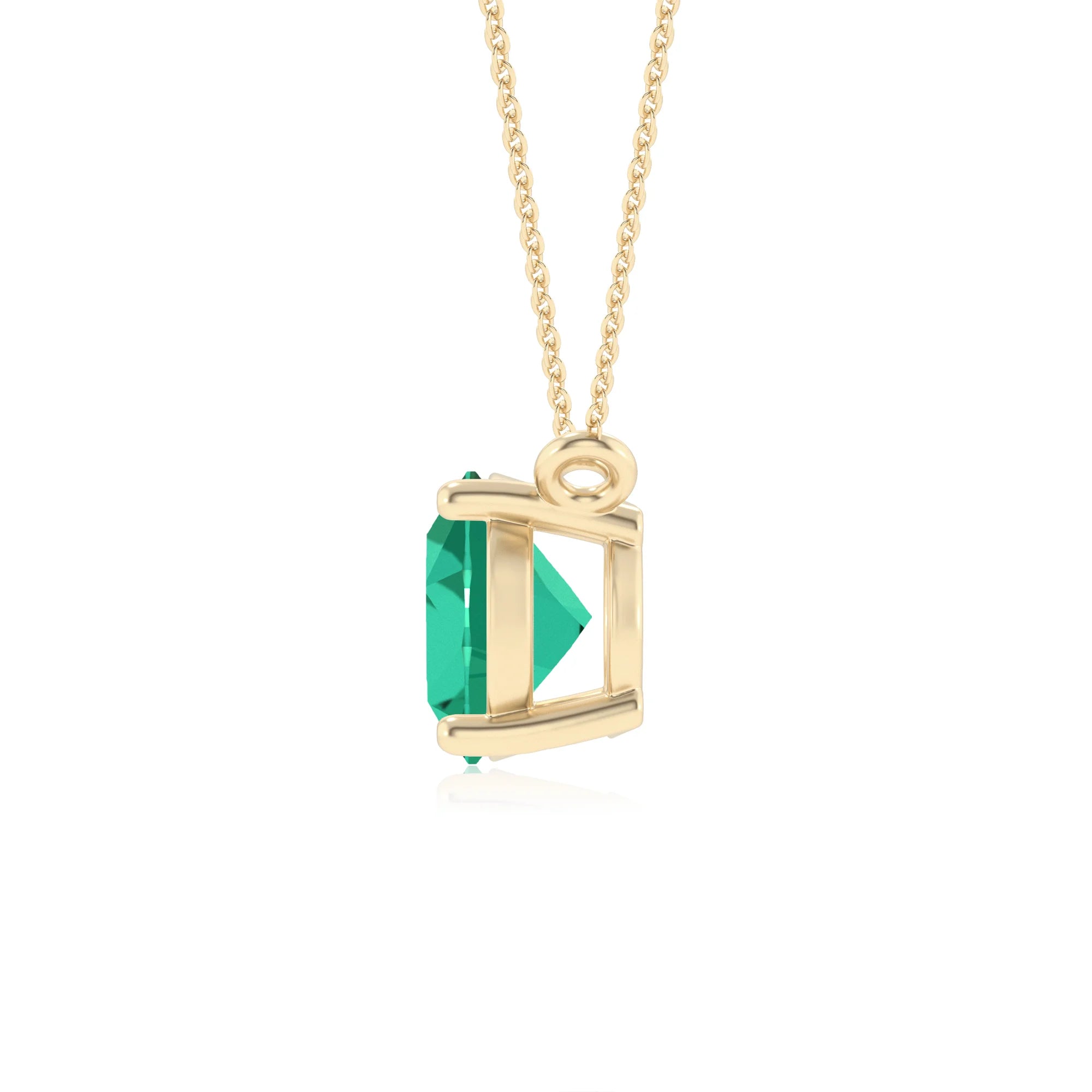 lab grown emerald oval solitaire necklaces in yellow gold 