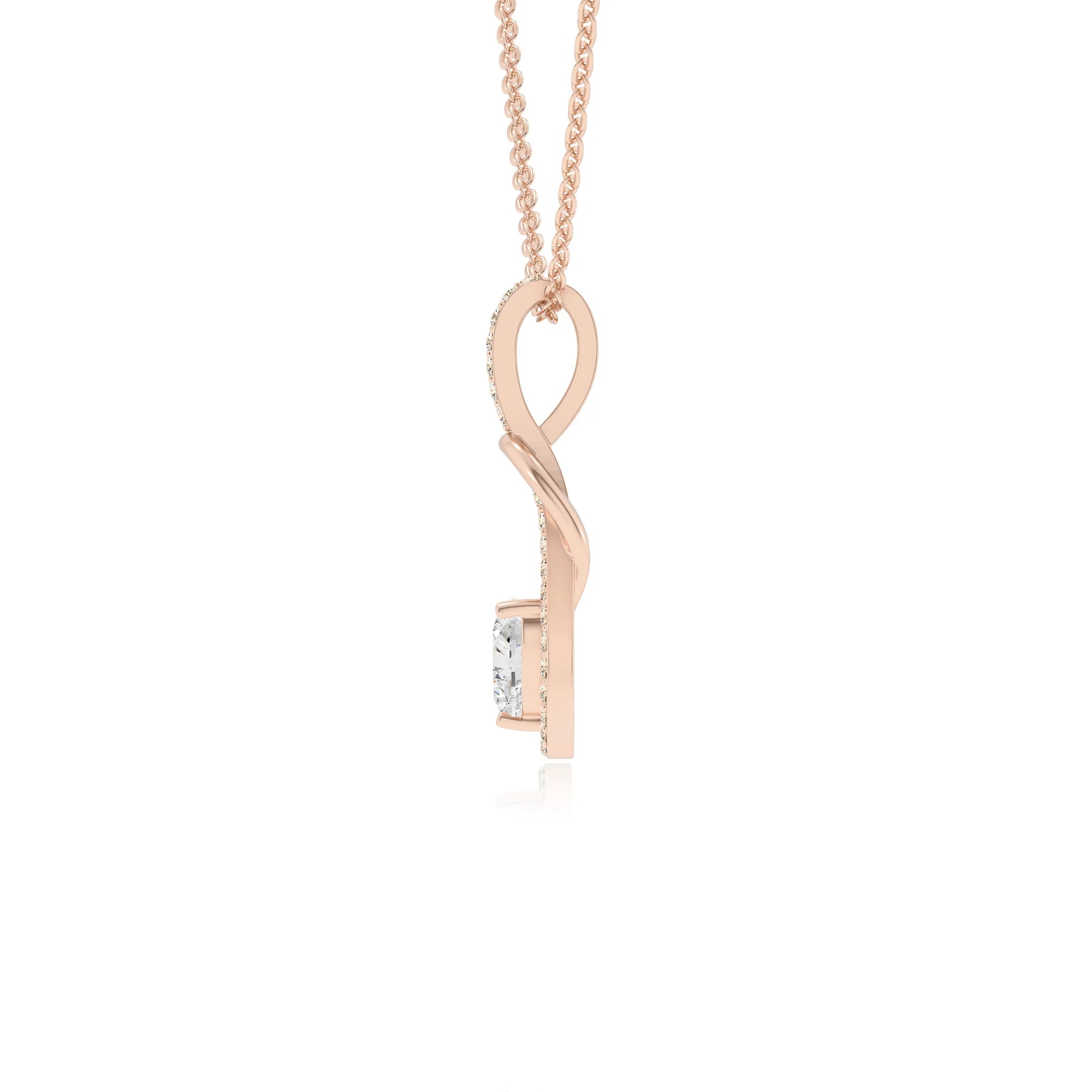 lab grown moissanite heart infinity  v-bale necklaces in rose gold 