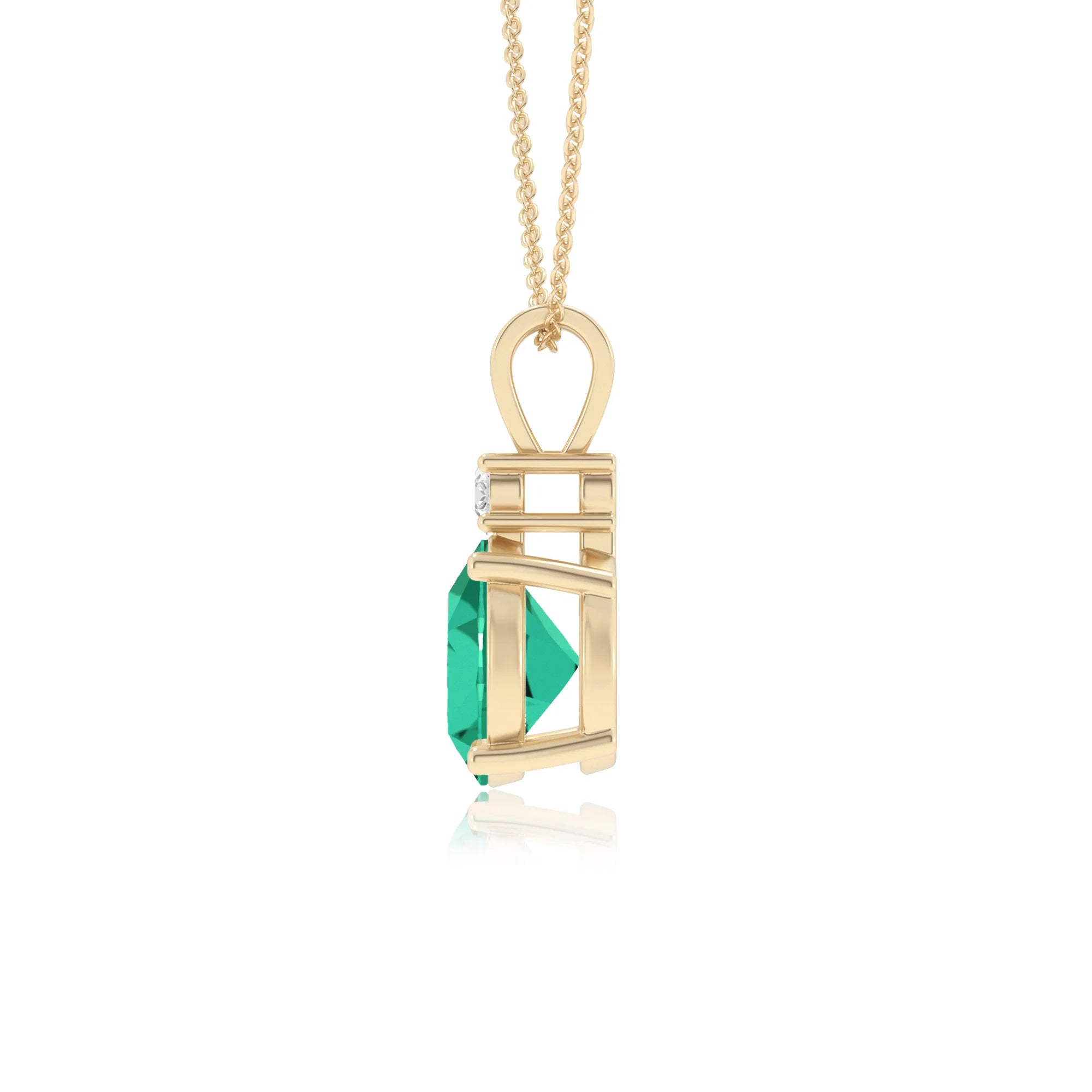 lab grown emerald round solitaire v-bale necklaces in yellow gold 