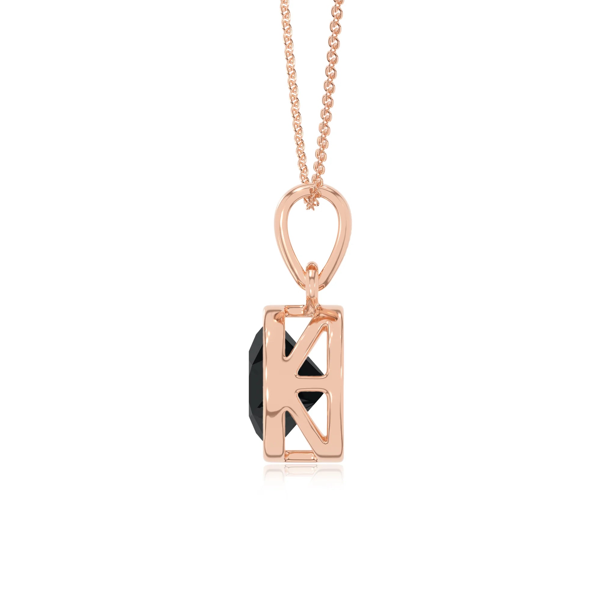 natural black-onyx round solitaire necklaces in rose gold 