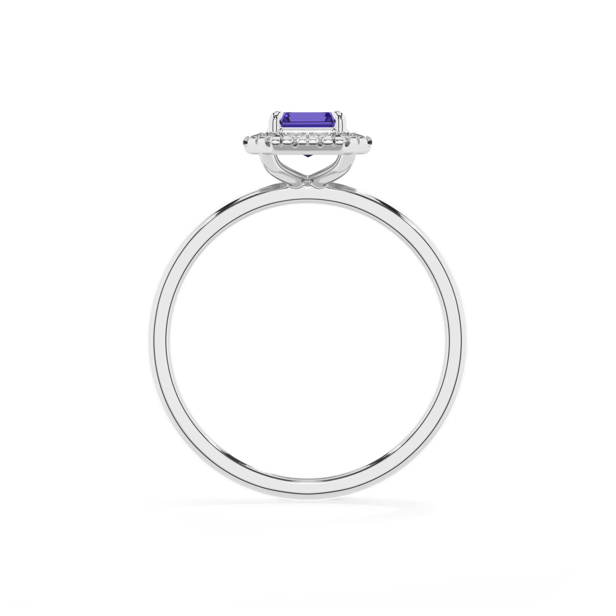 lab grown tanzanite emerald cut solitaire rings in white gold 