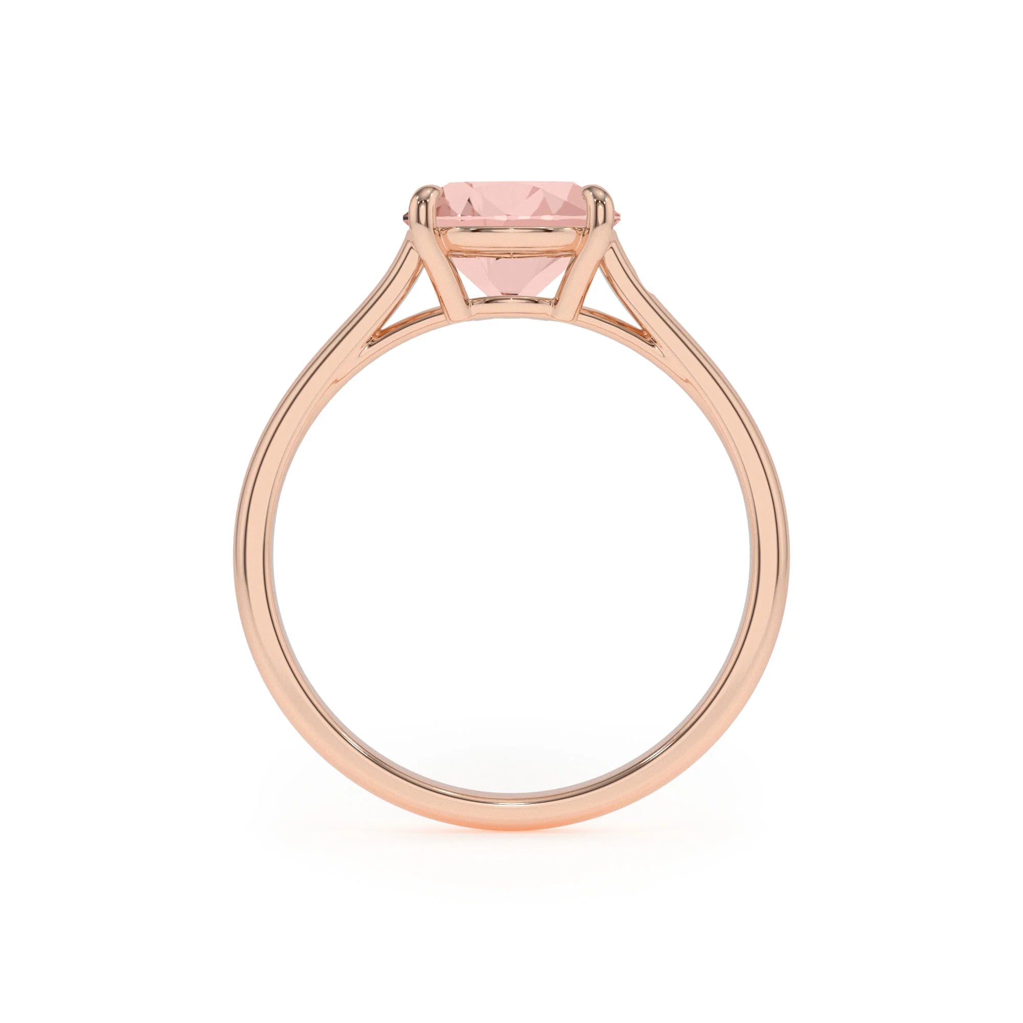 lab grown morganite cushion solitaire rings in rose gold 