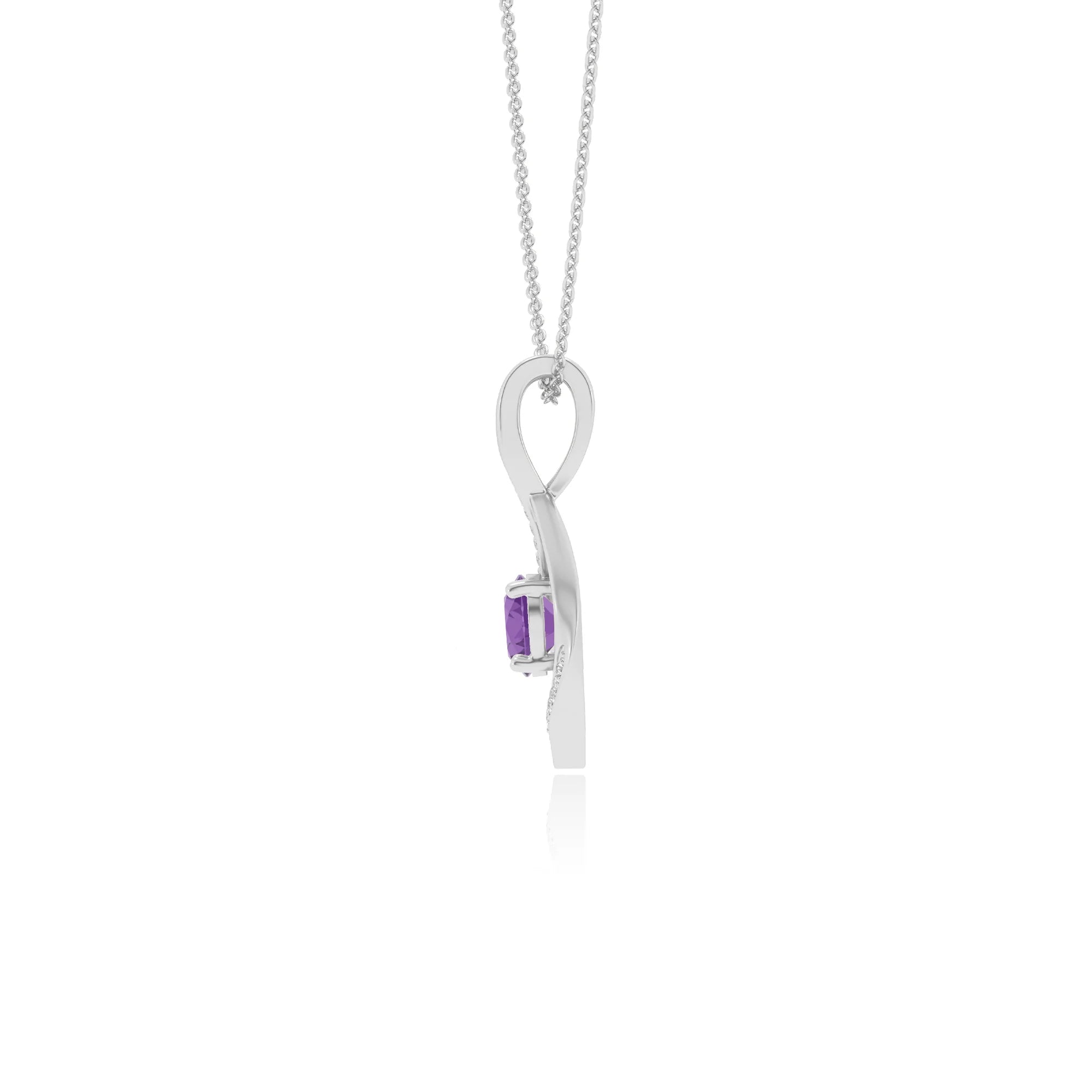 lab grown amethyst round solitaire necklaces in white gold 
