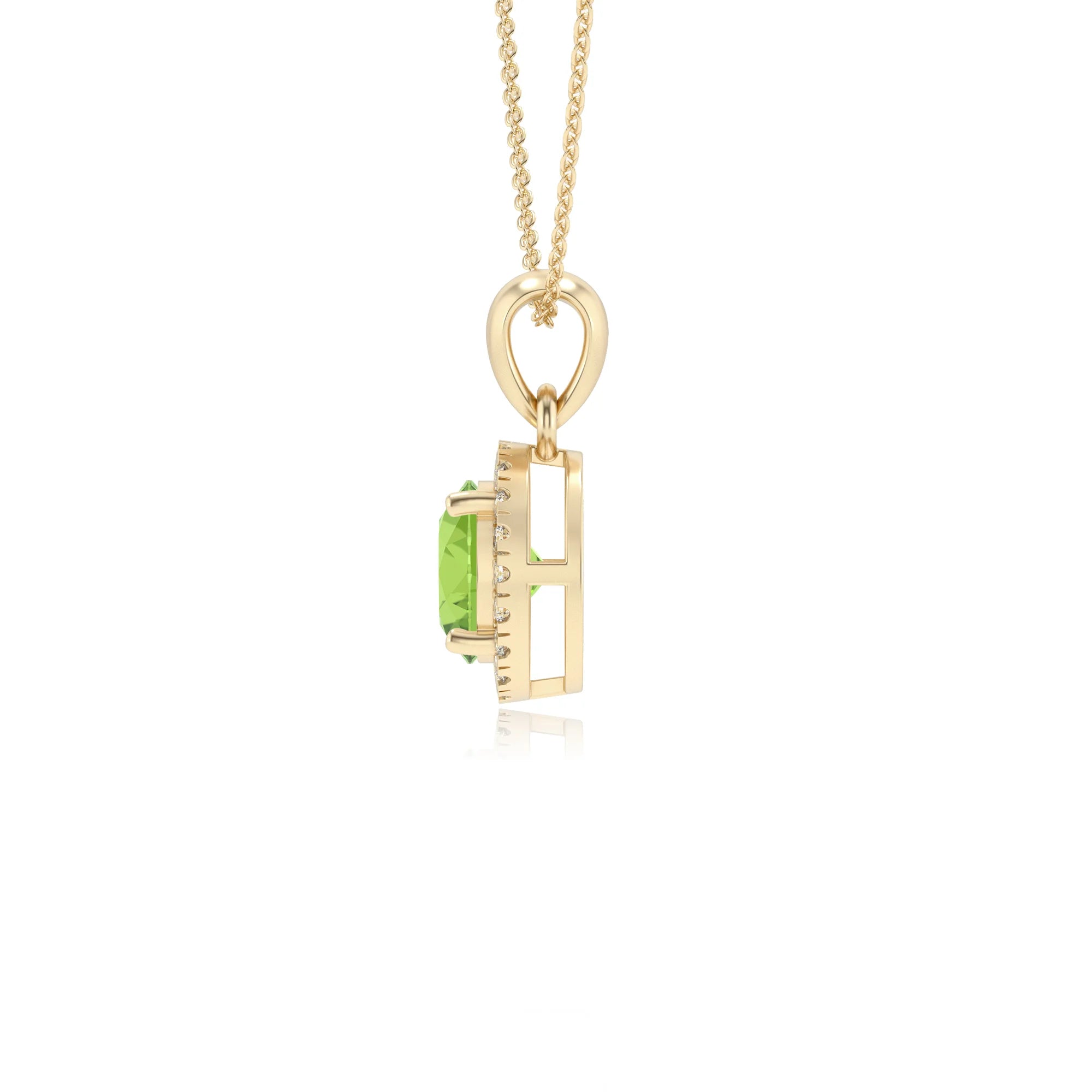 natural peridot round solitaire necklaces in yellow gold 