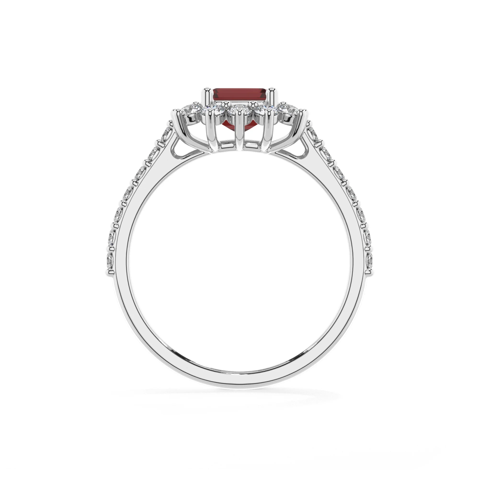 natural garnet emerald cut solitaire rings in white gold 